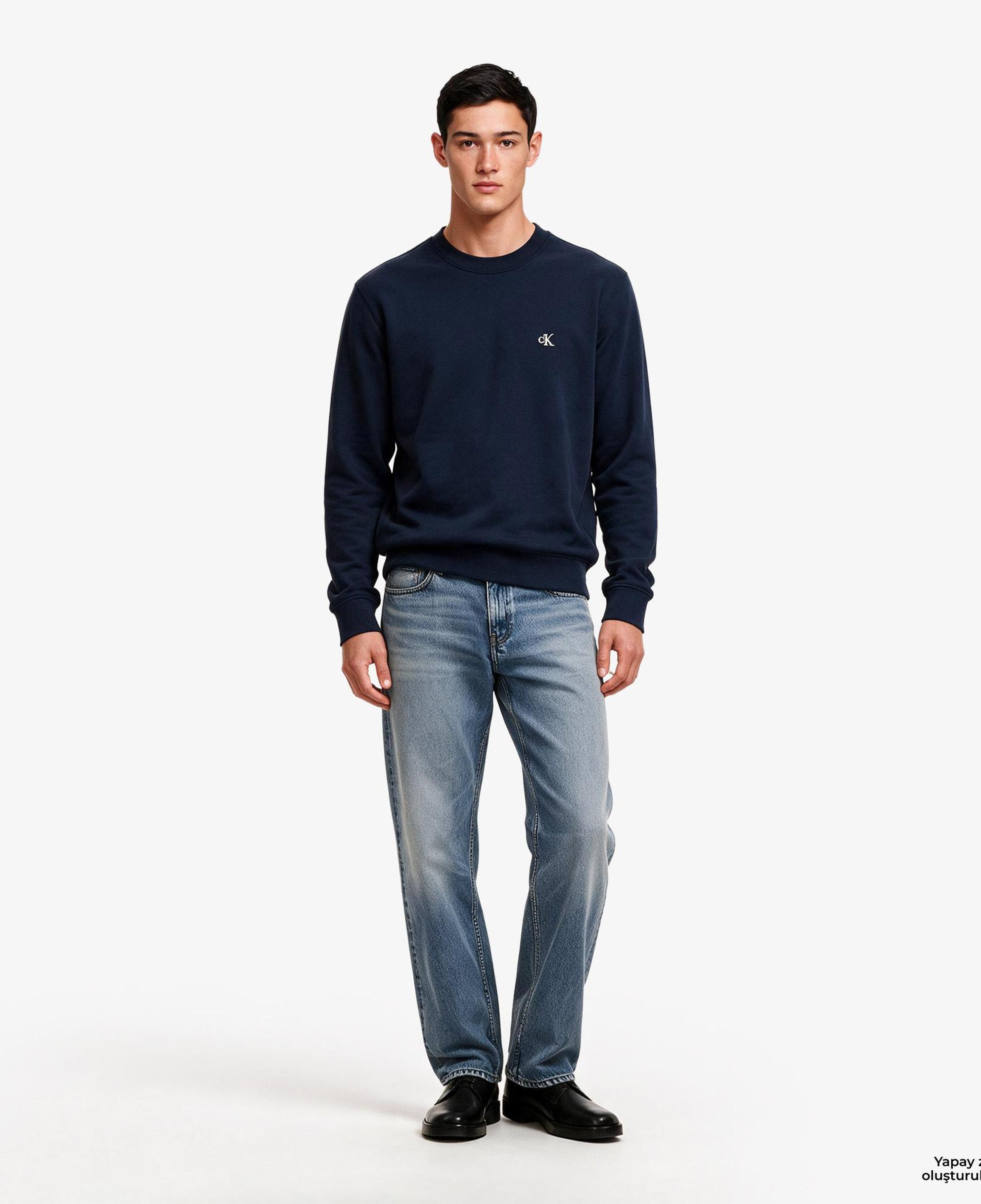 Calvin Klein Terry Monogram Erkek Mavi Sweatshirt