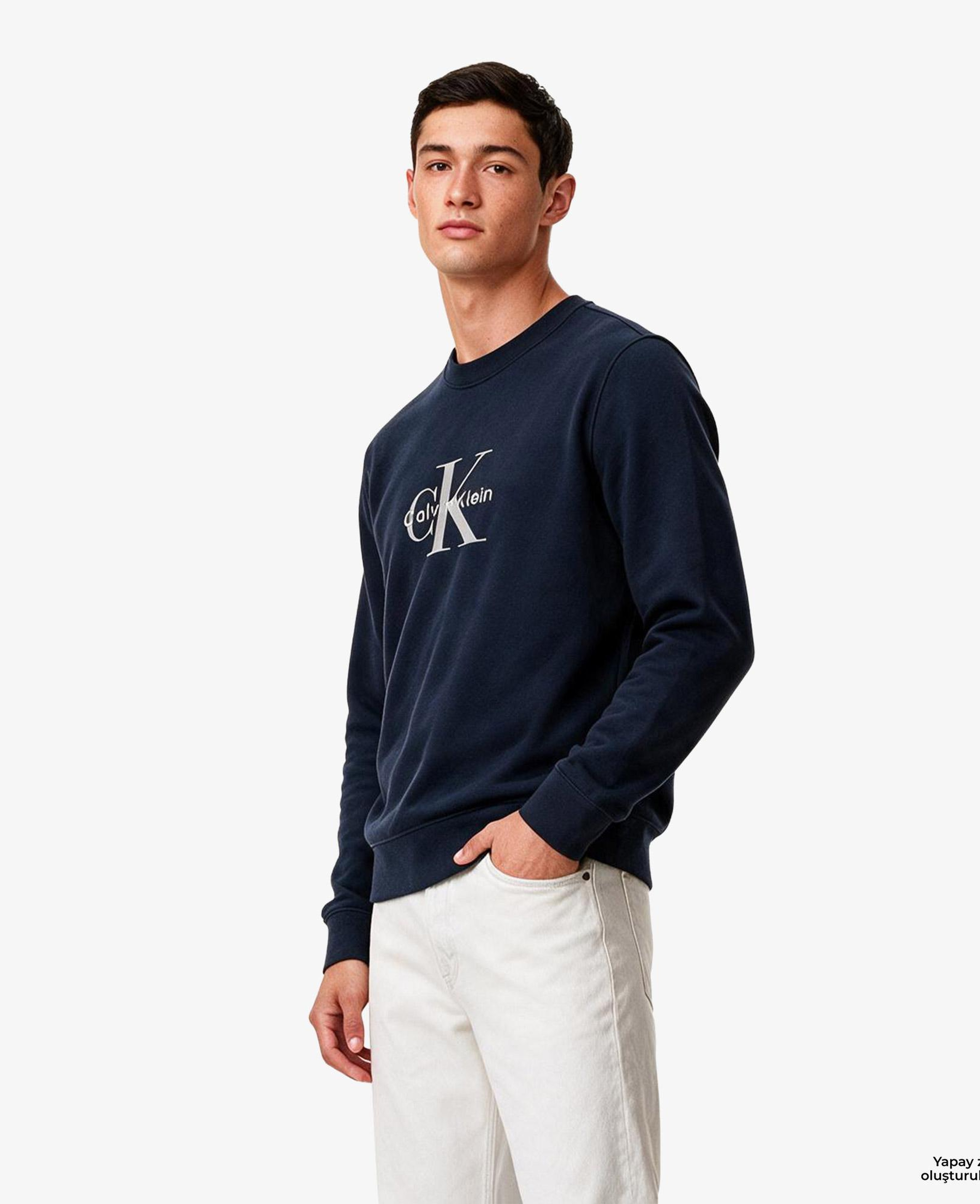 Calvin Klein Terry Monologo Erkek Mavi Sweatshirt