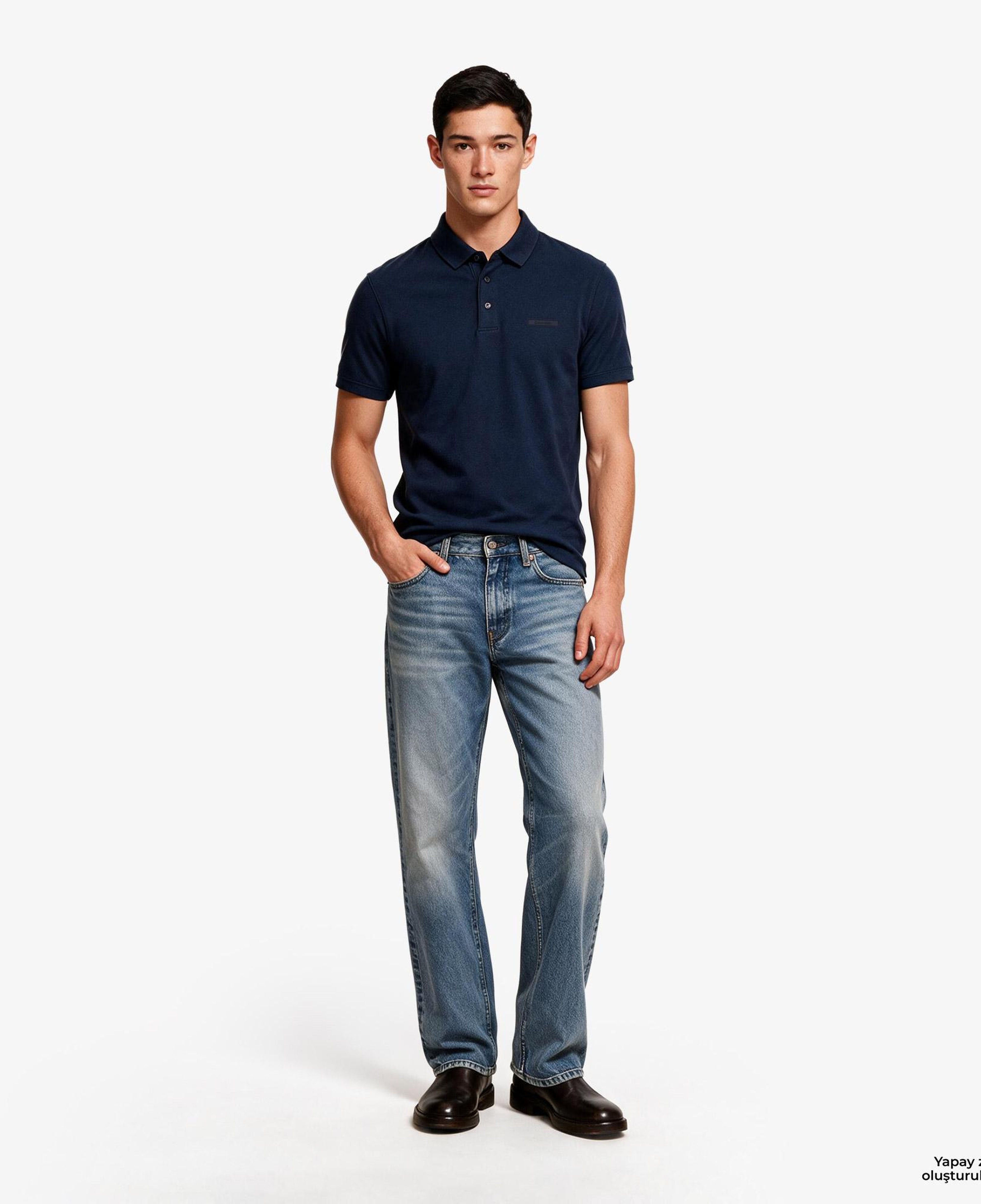 Calvin Klein Slim Supima Logo Patch Erkek Mavi Polo