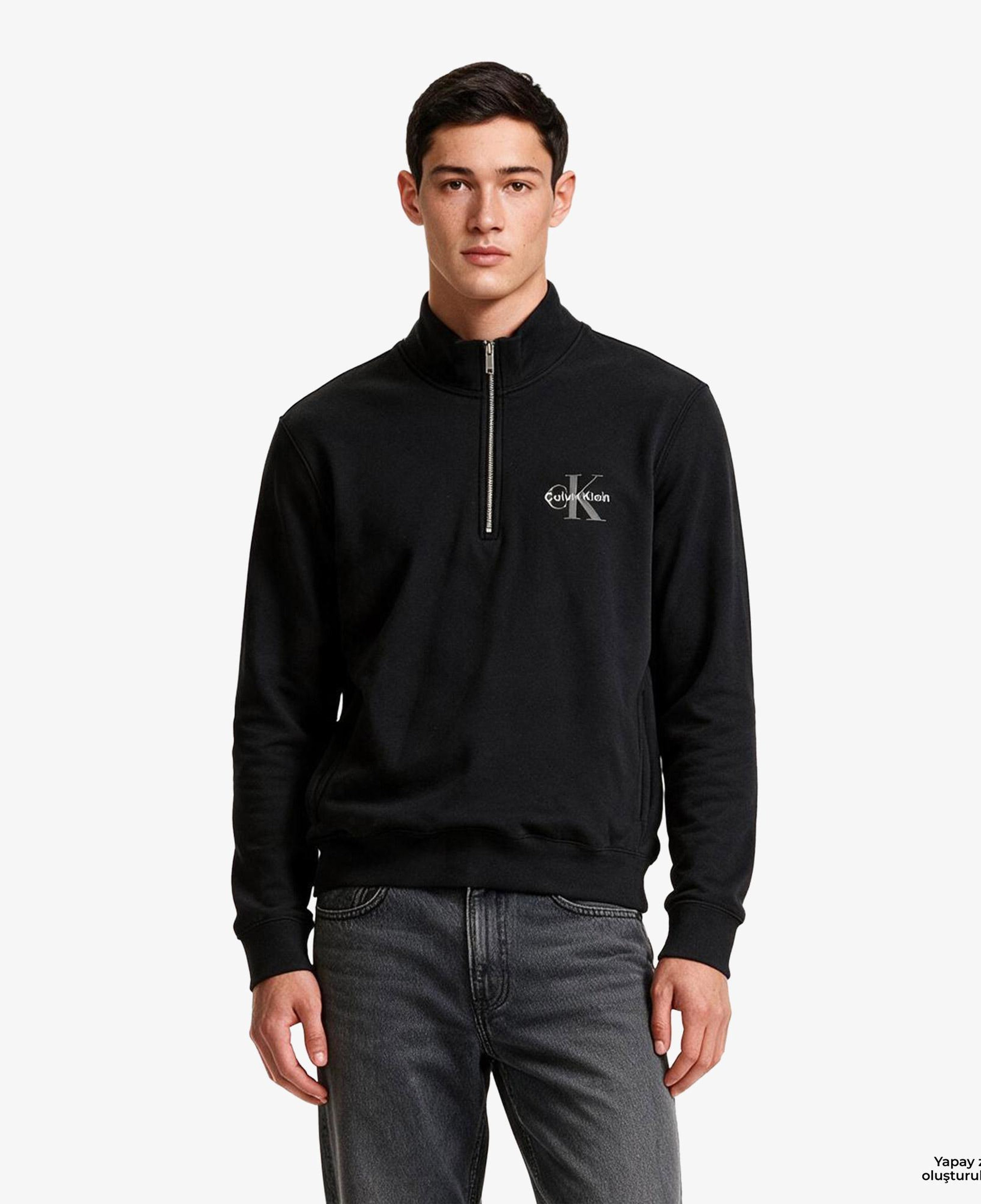 Calvin Klein Terry Micro Monologo Erkek Siyah Sweatshirt
