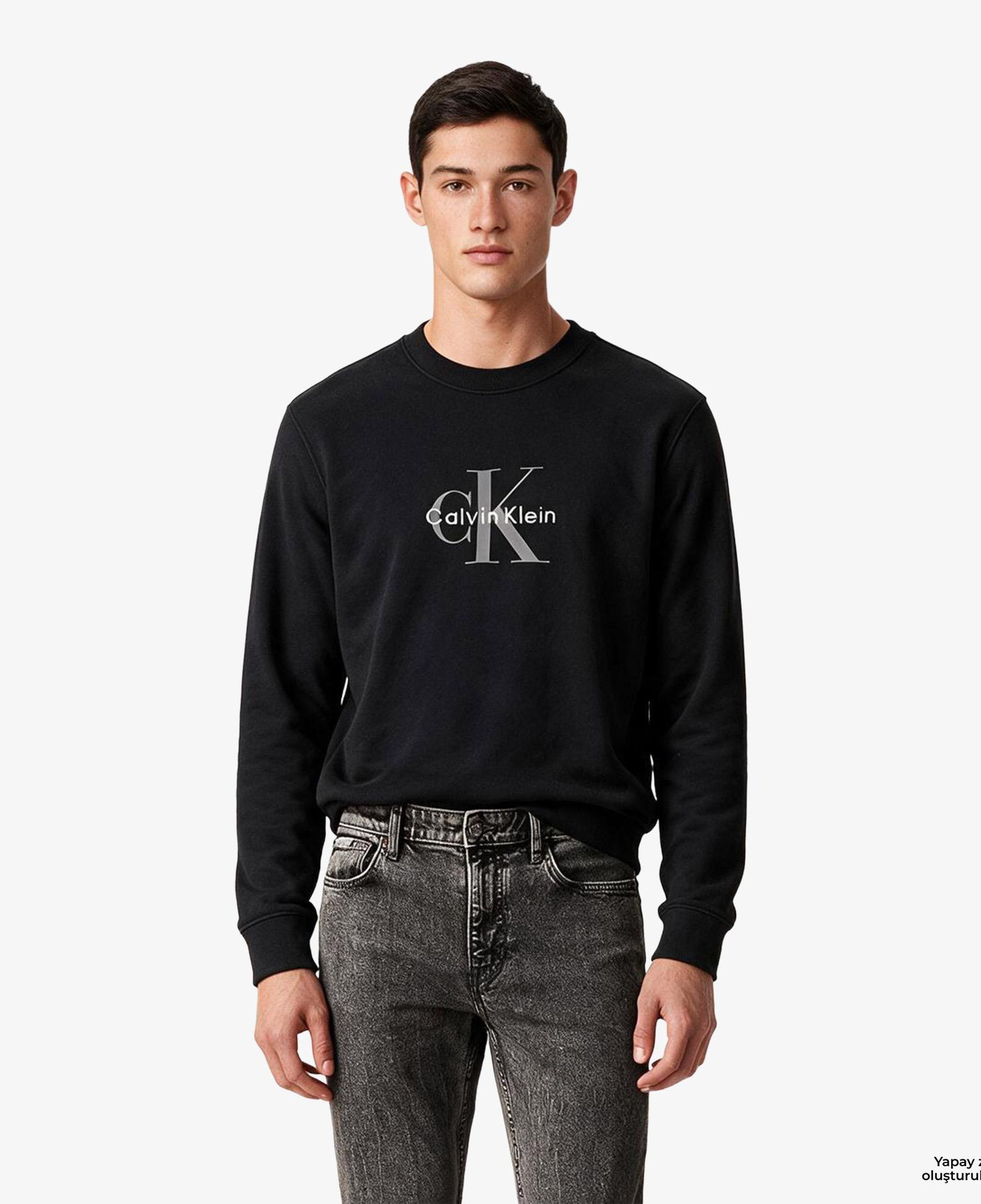 Calvin Klein Terry Monologo Erkek Siyah Sweatshirt