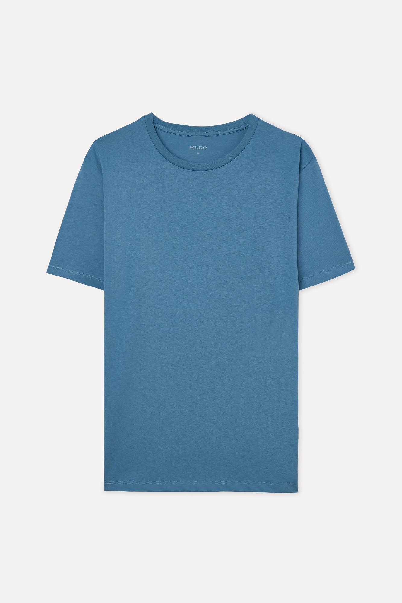 Erkek Mavi Pamuklu Bisiklet Yaka T-Shirt