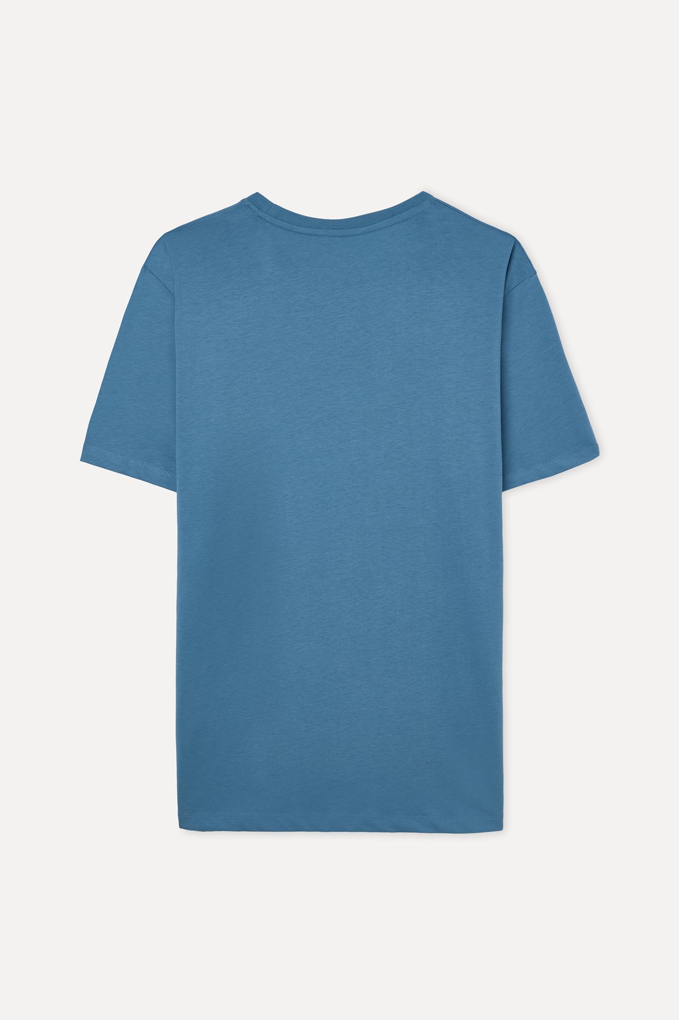 Erkek Mavi Pamuklu Bisiklet Yaka T-Shirt