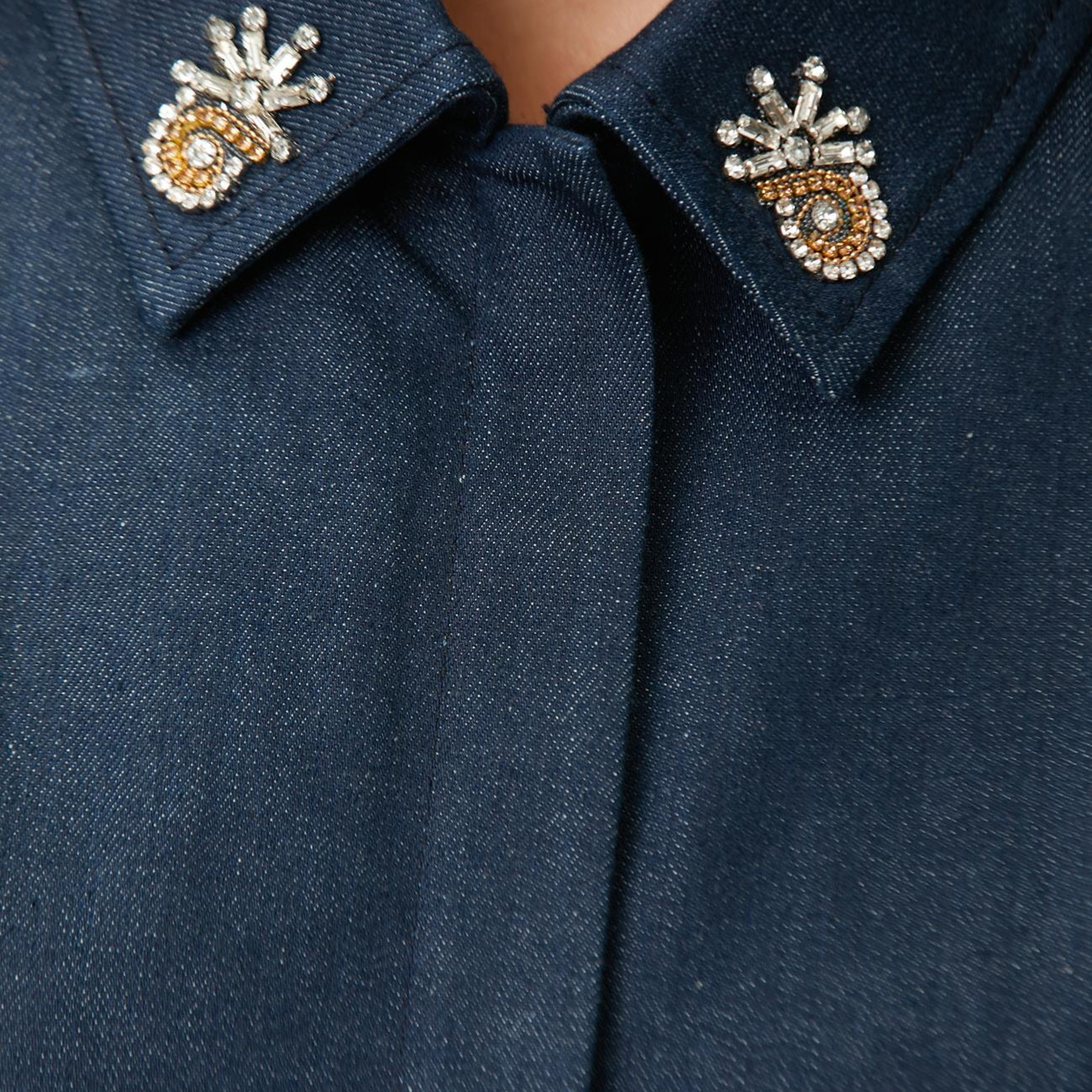 Network Kadın Koyu Indigo Mavi Yaka Aksesuarlı Denim Elbise