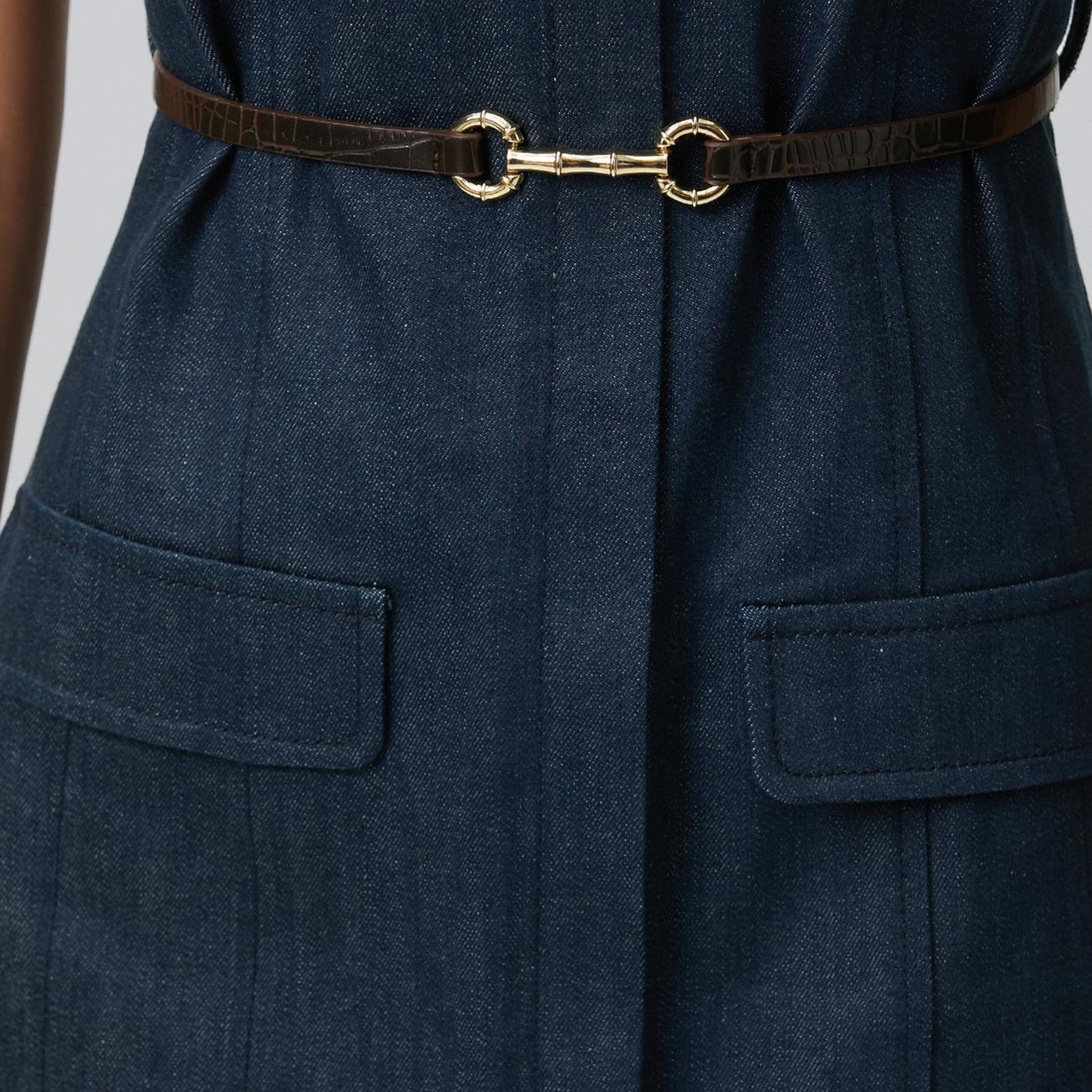 Network Kadın Koyu Indigo Mavi Yaka Aksesuarlı Denim Elbise