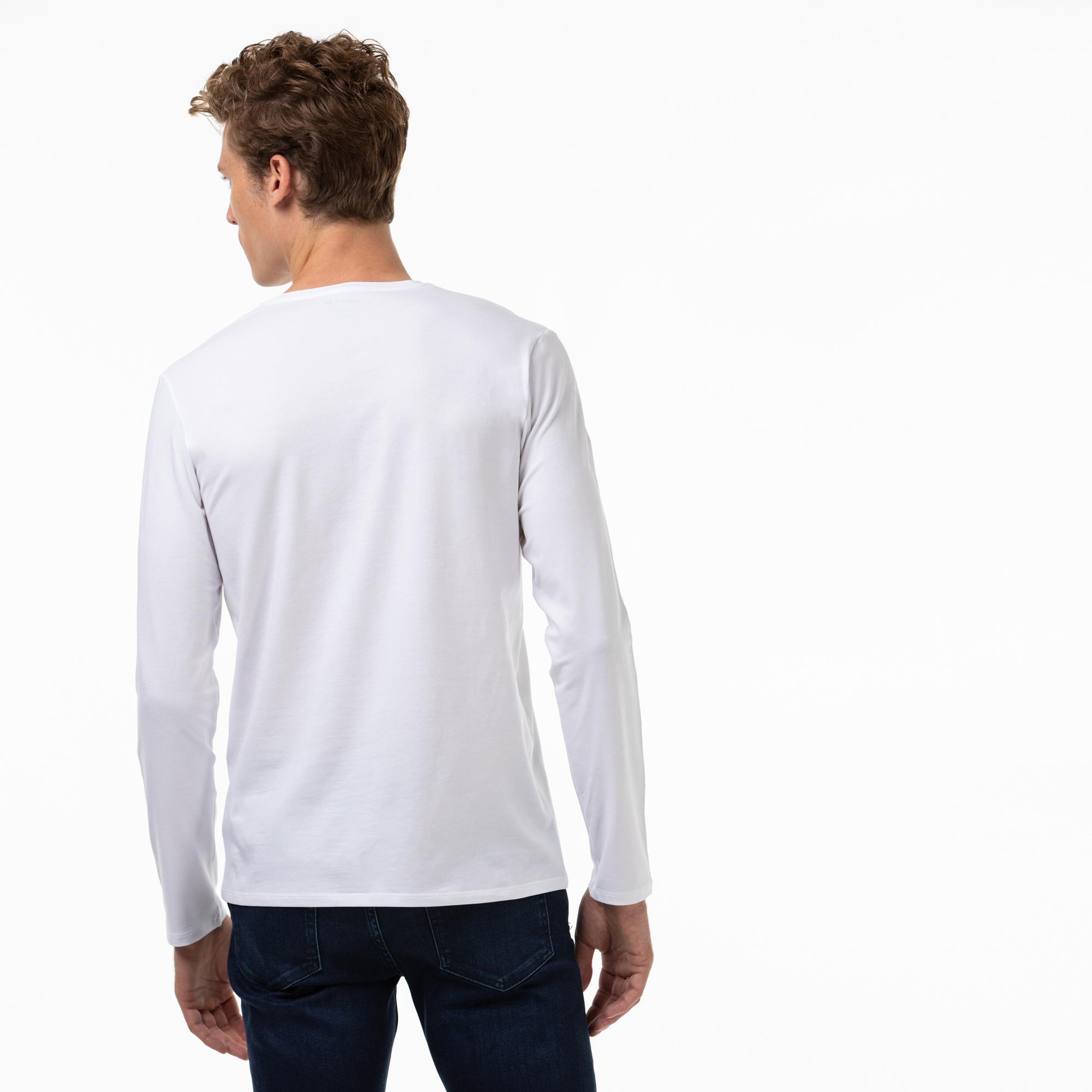 Lacoste Erkek Regular Fit Uzun Kollu V Yaka Beyaz T-Shirt