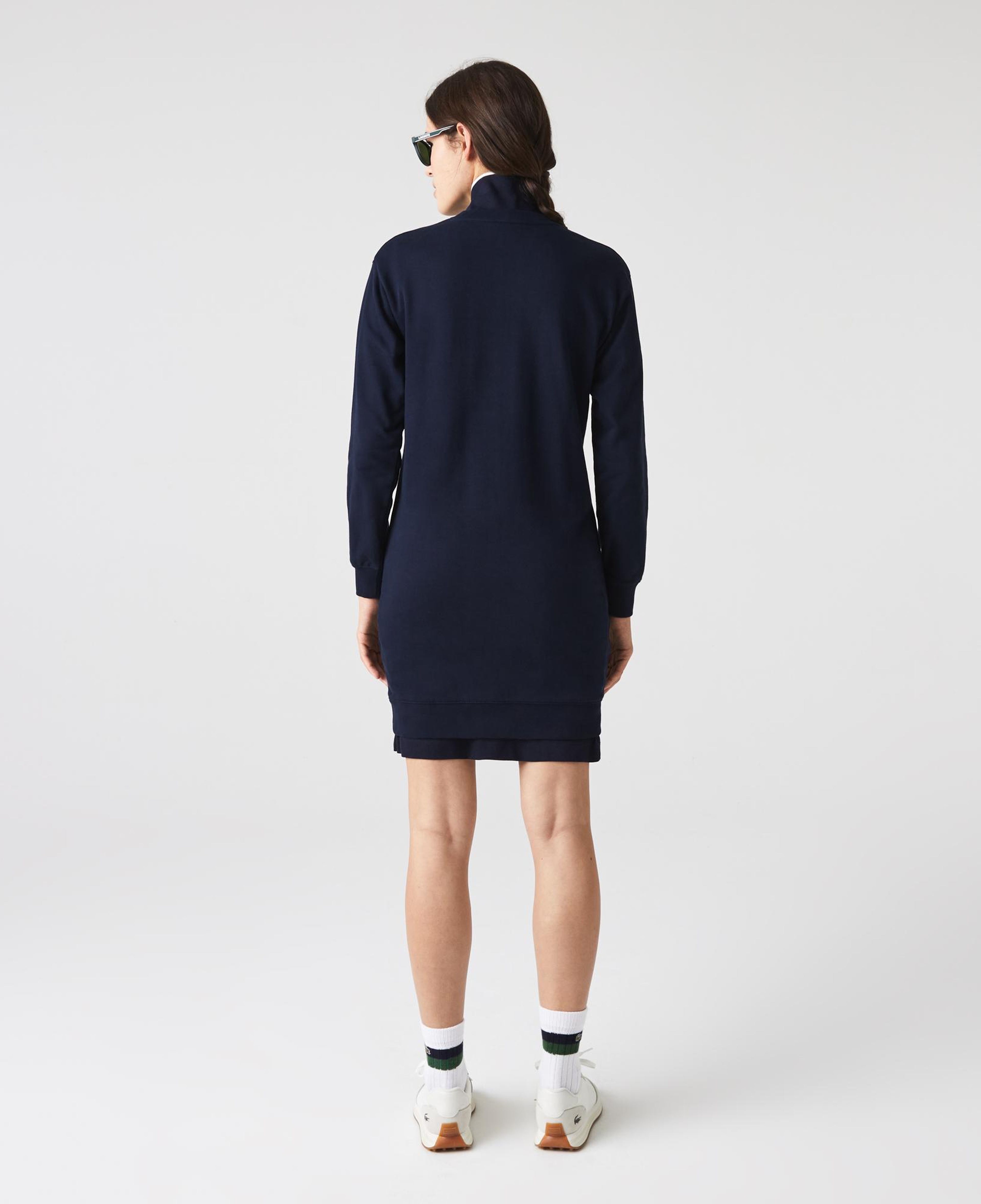 Lacoste Kadın Loose Fit Uzun Kollu Bisiklet Yaka Desenli Lacivert Elbise