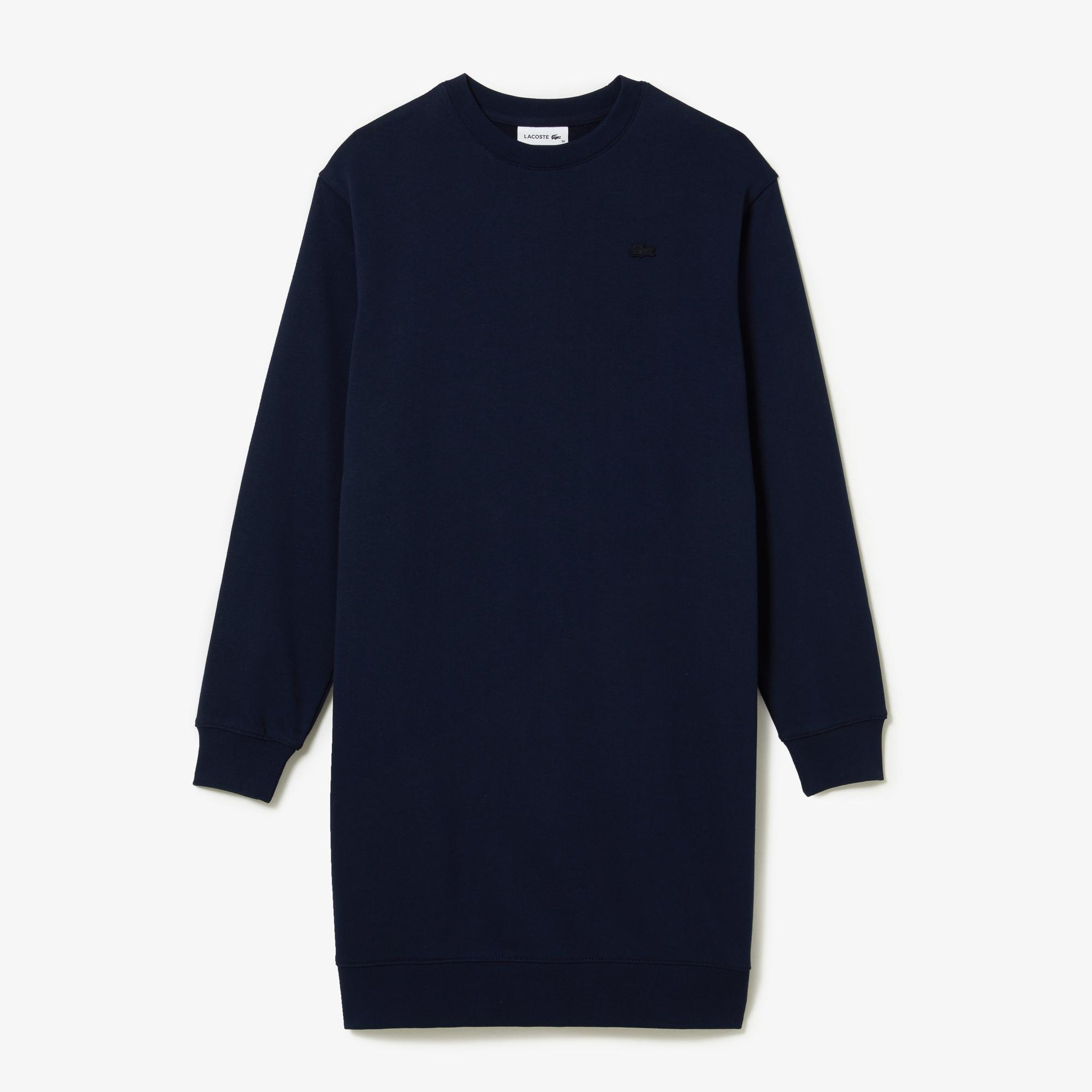 Lacoste Kadın Loose Fit Uzun Kollu Bisiklet Yaka Desenli Lacivert Elbise