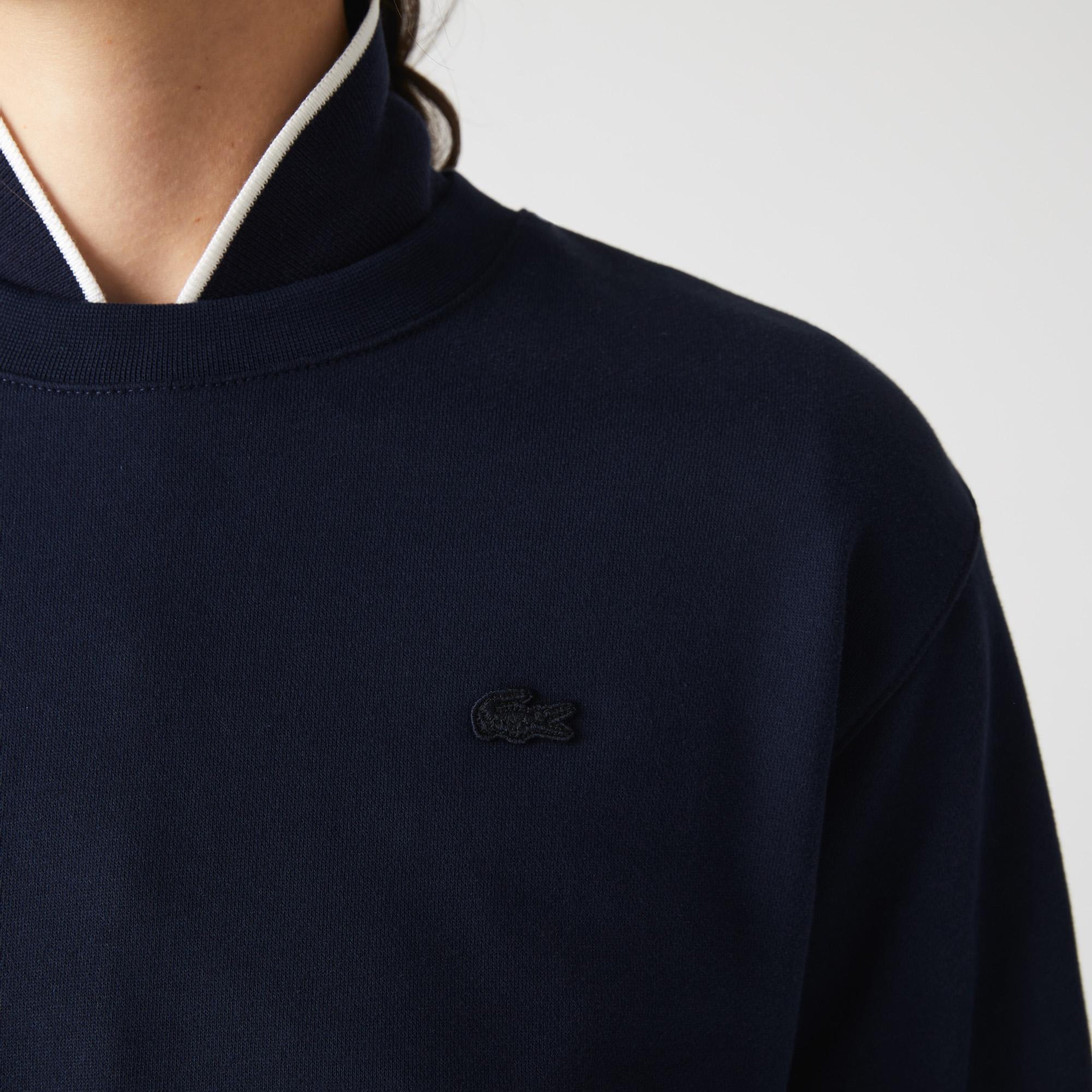 Lacoste Kadın Loose Fit Uzun Kollu Bisiklet Yaka Desenli Lacivert Elbise