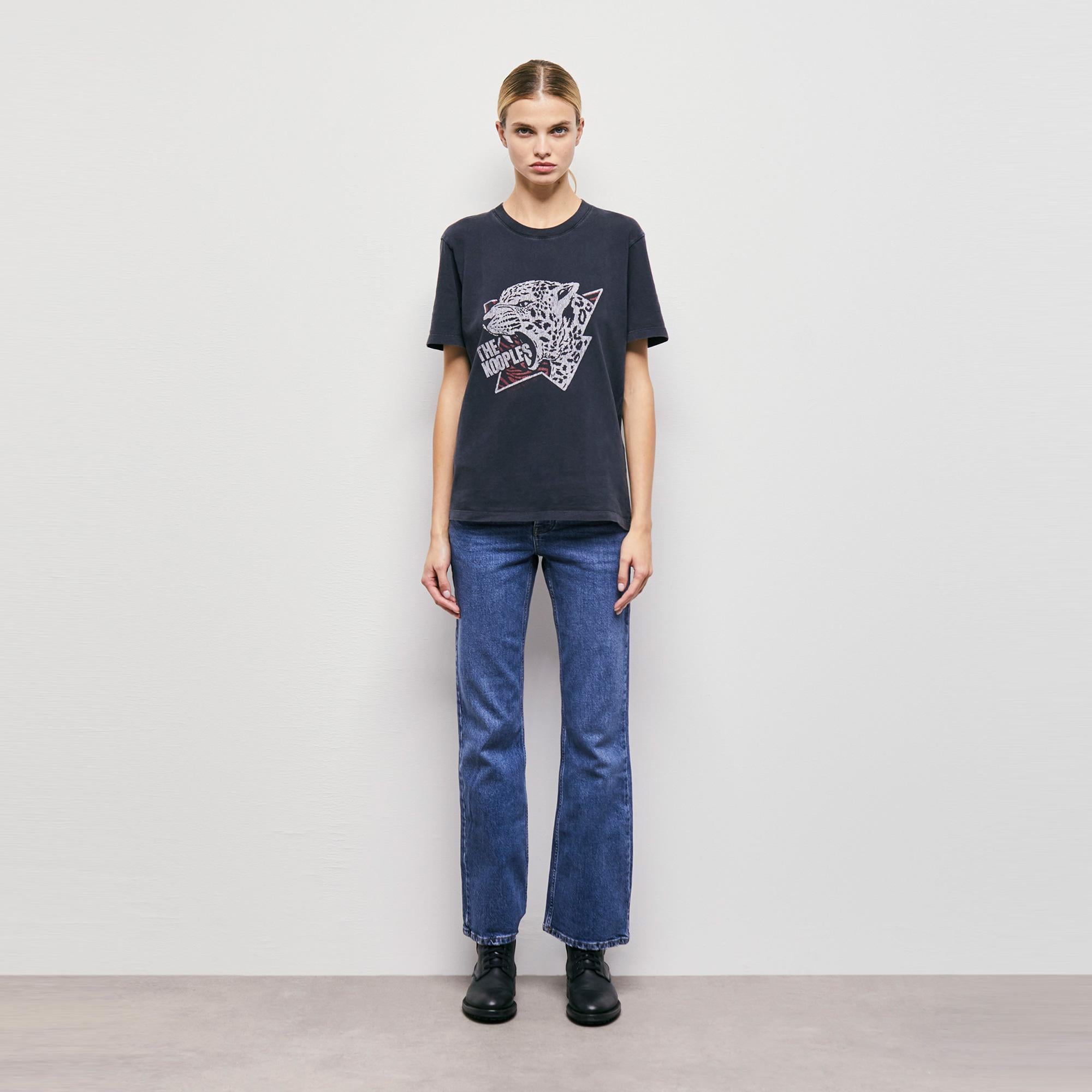The Kooples Printed Cotton Kadın Siyah T-Shirt