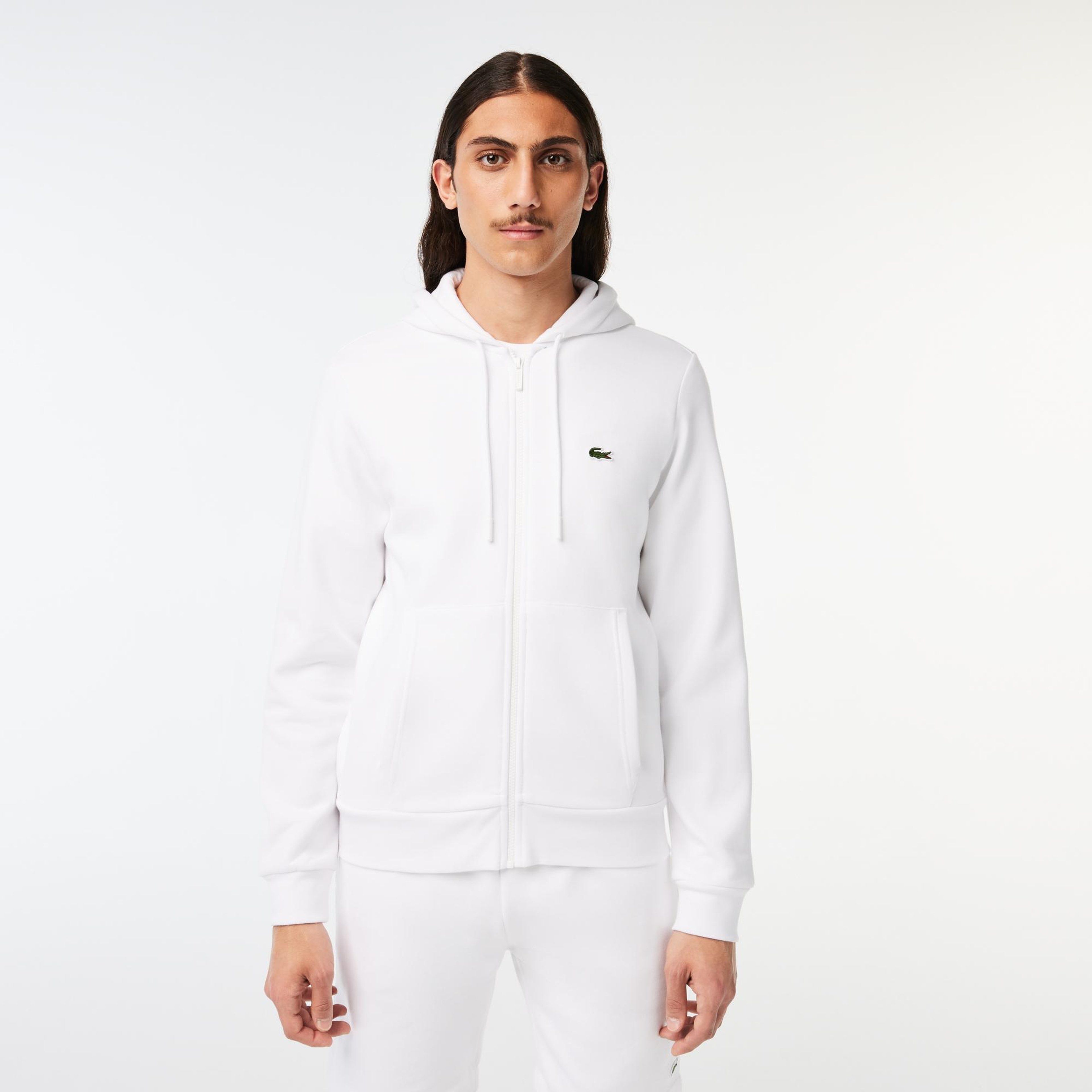 Erkek Classic Fit Fermuarlı Beyaz Sweatshirt