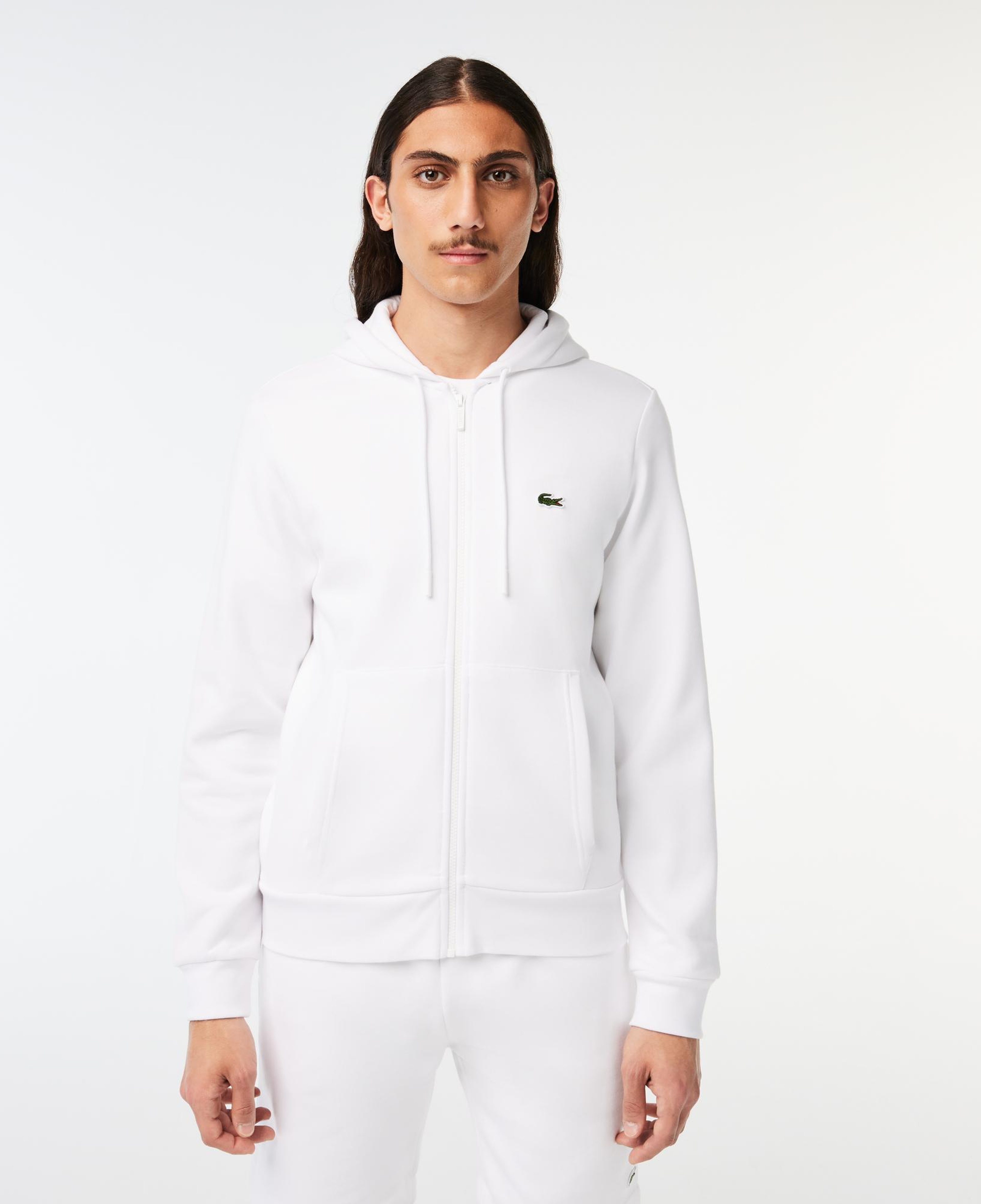 Erkek Classic Fit Fermuarlı Beyaz Sweatshirt