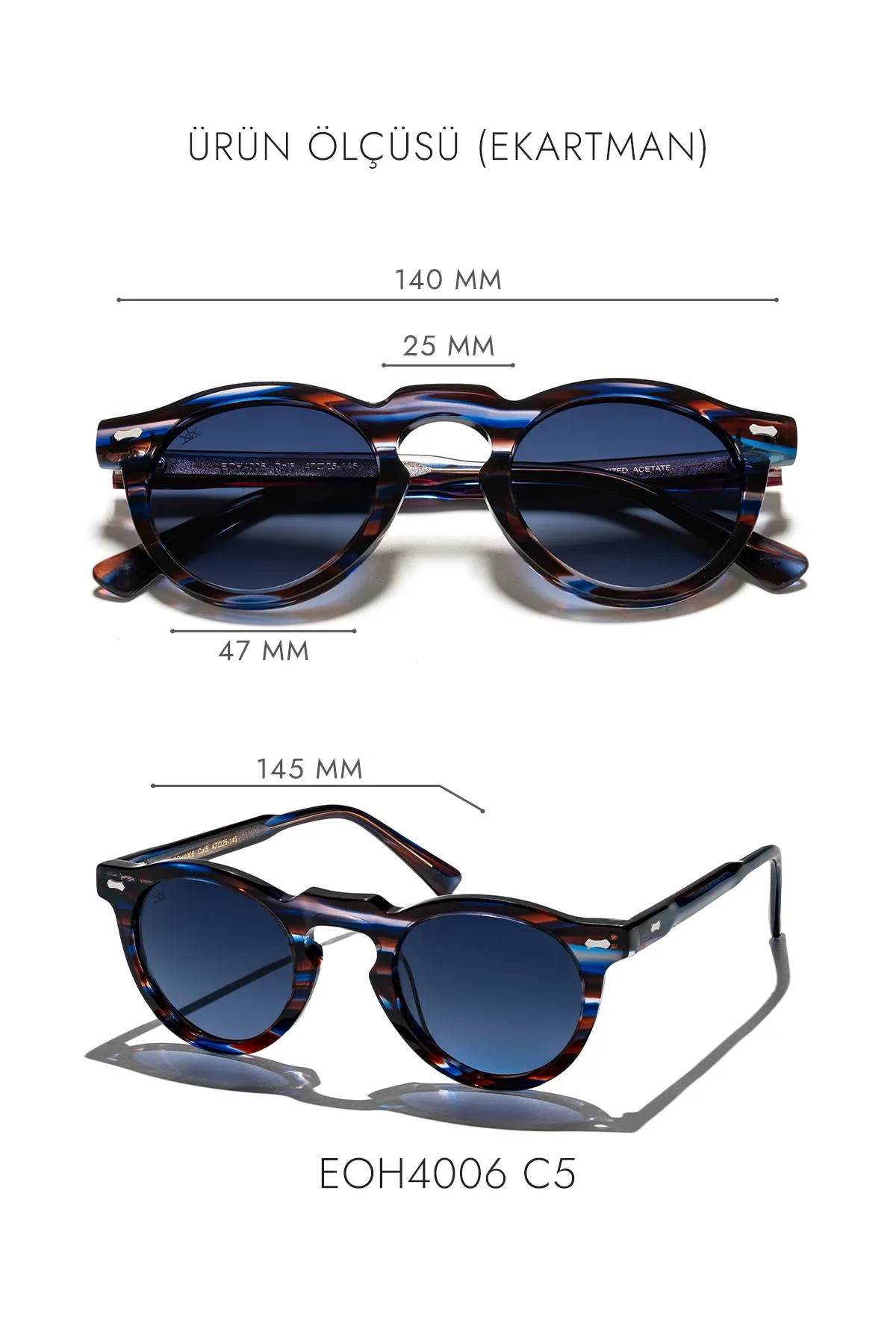 EOH4006 C5 Lacivert/Kahverengi Sedefli Asetat Unisex Güneş Gözlüğü