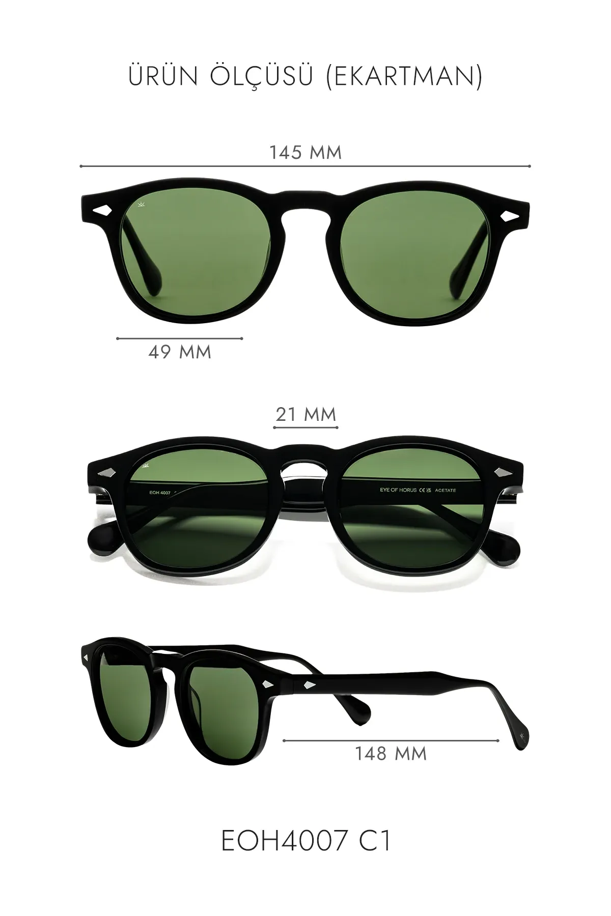 EOH4007 C1 Siyah Asetat Unisex Güneş Gözlüğü