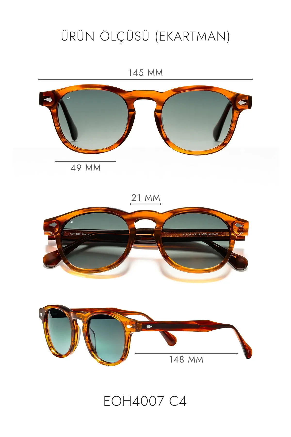 EOH4007 C4 Amber Asetat Unisex Güneş Gözlüğü