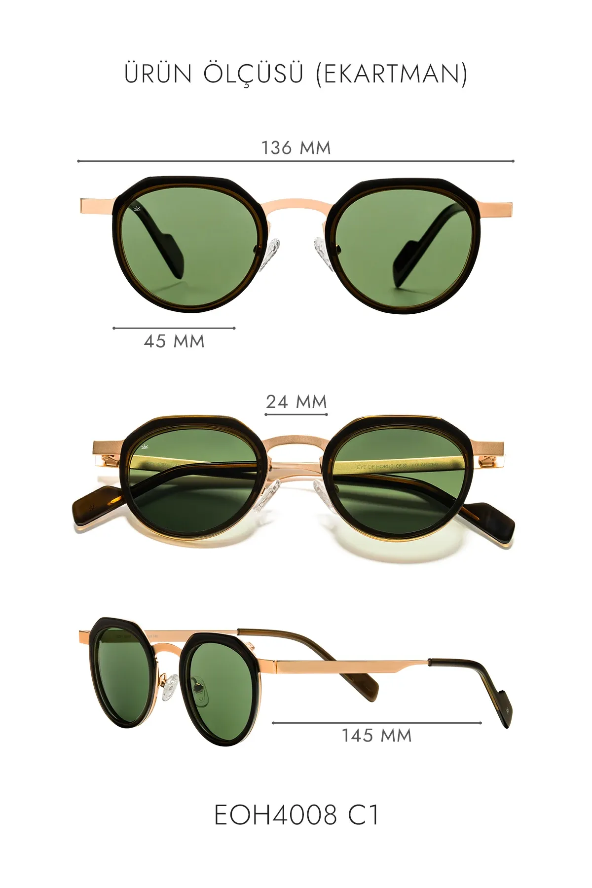 EOH4008 C1 Siyah/Sarı Metal Unisex Güneş Gözlüğü
