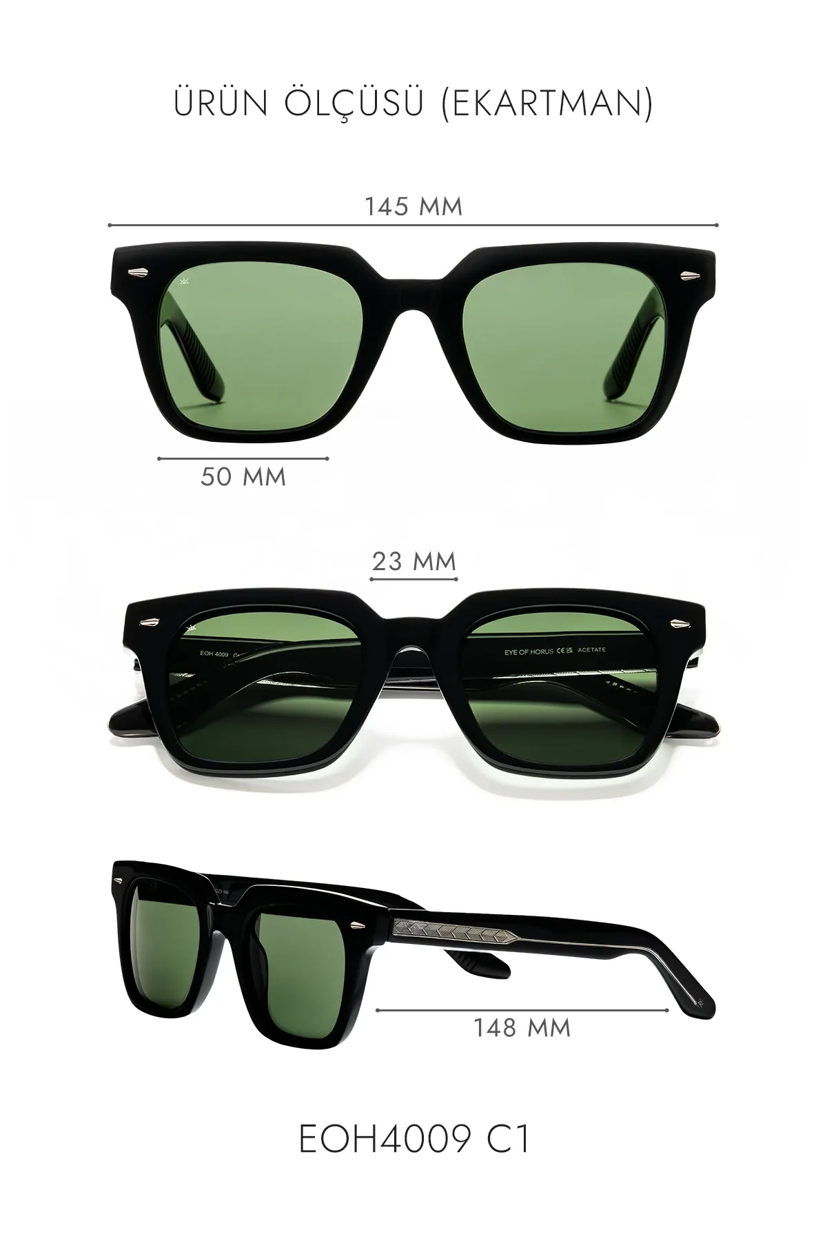 EOH4009 C1 Siyah Asetat Unisex Güneş Gözlüğü