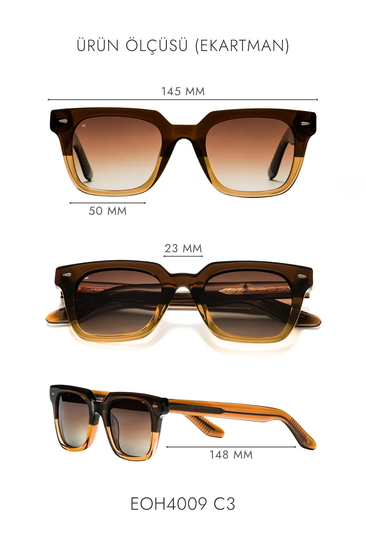 EOH4009 C3 Kahverengi Asetat Unisex Güneş Gözlüğü