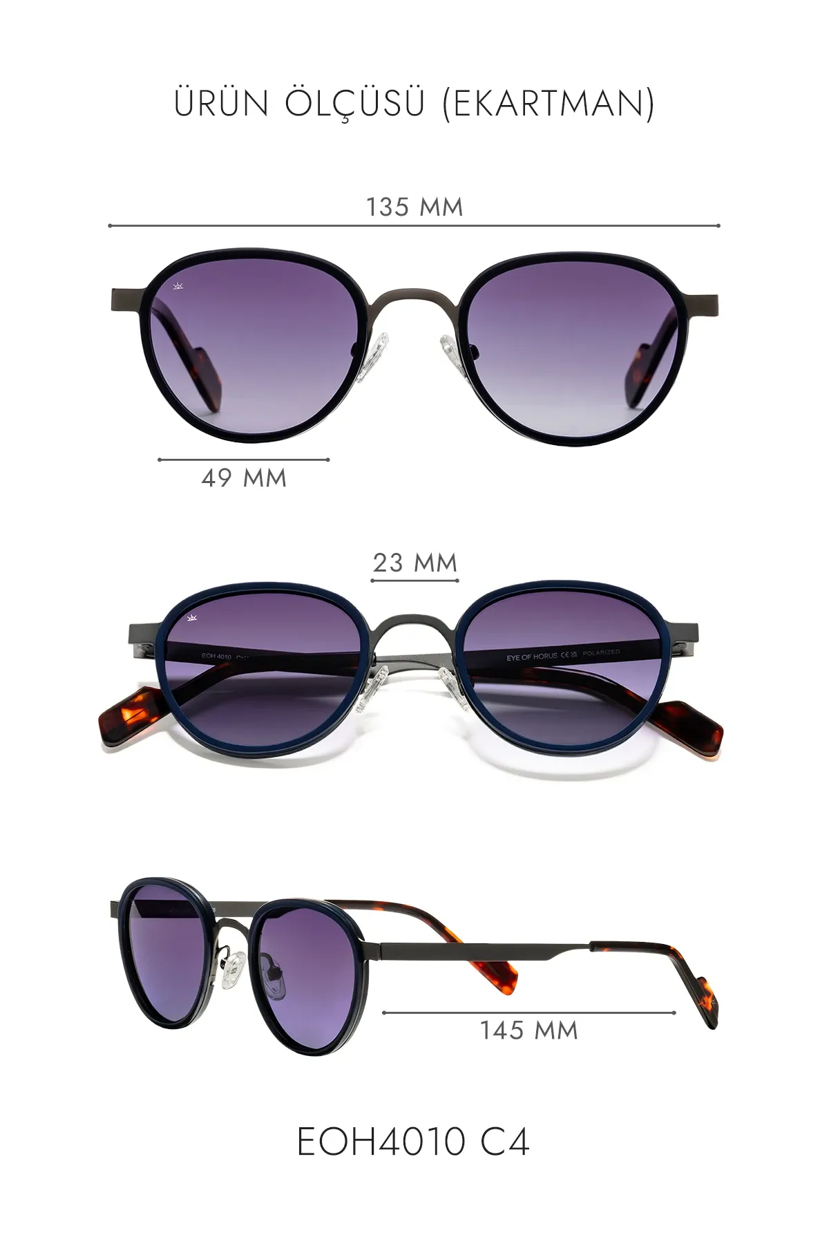 EOH4010 C4 Lacivert/Gri Metal Unisex Güneş Gözlüğü