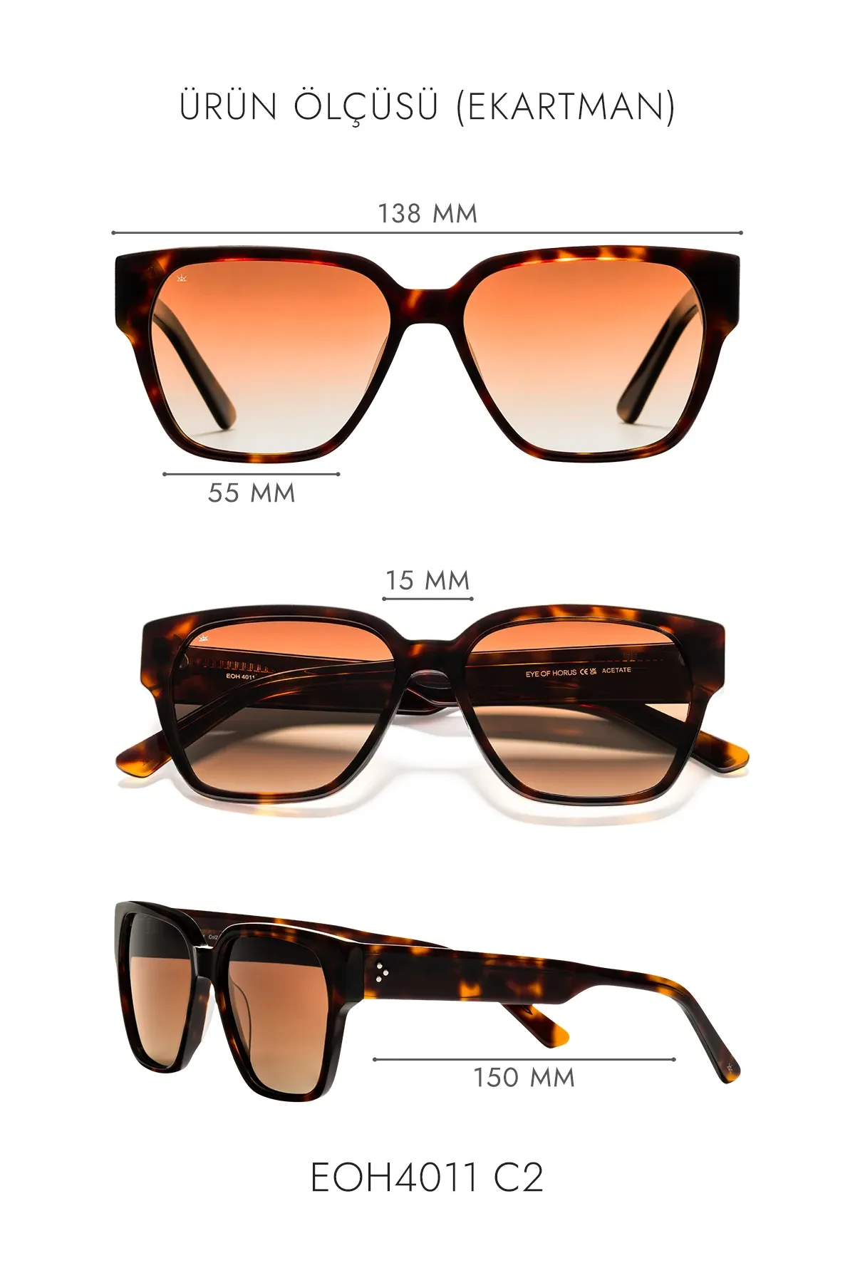 EOH4011 C2 Kahverengi Asetat Unisex Güneş Gözlüğü