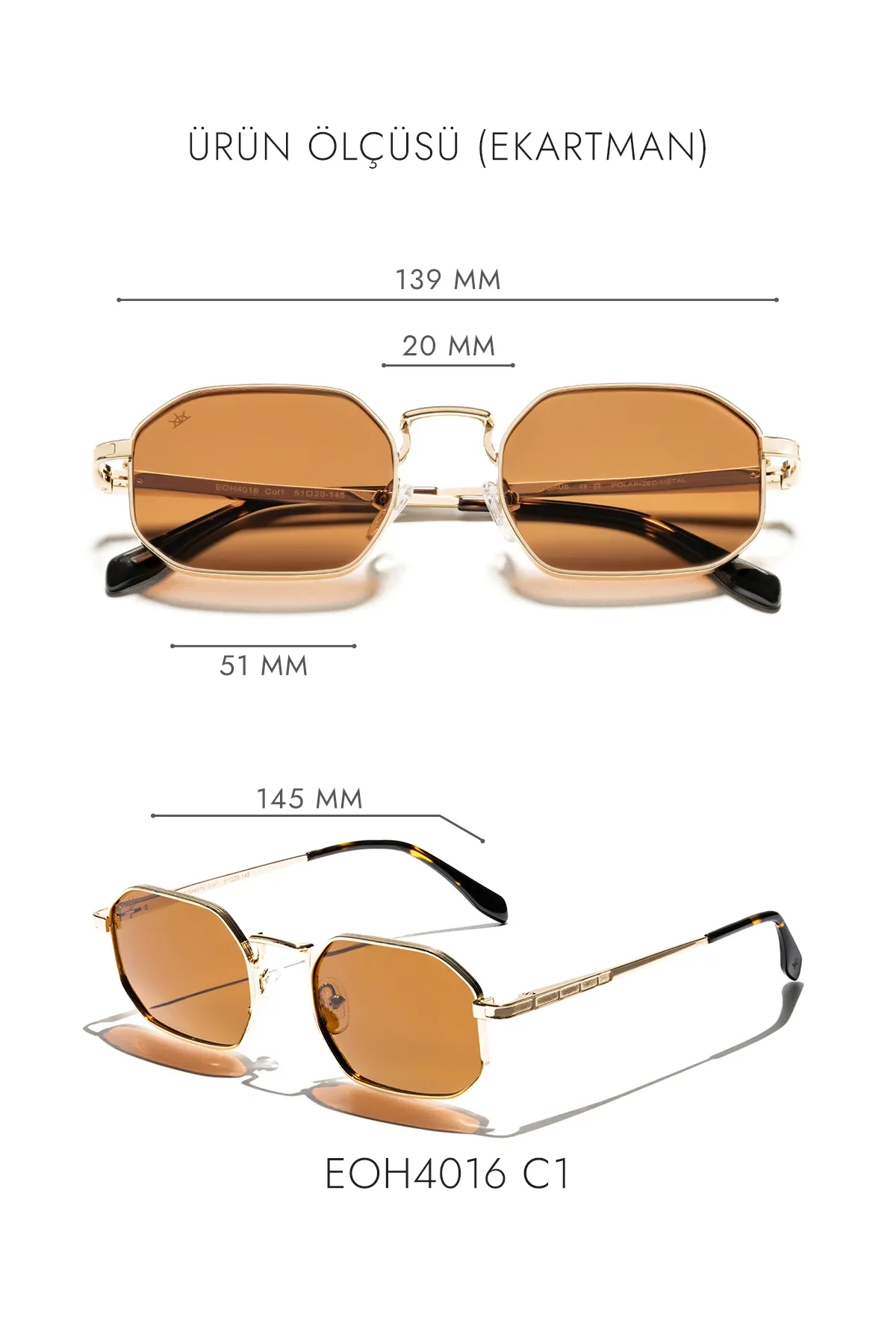 EOH4016 C1 Sarı Metal Unisex Güneş Gözlüğü