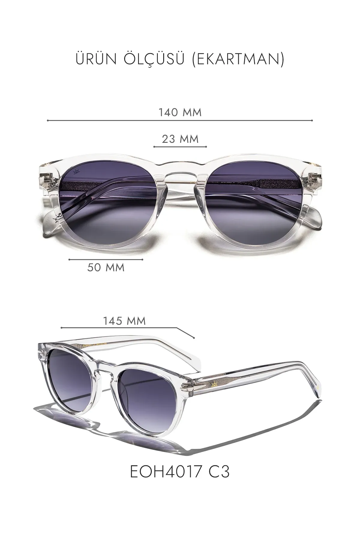 EOH4017 C3 Açık Gri Asetat Unisex Güneş Gözlüğü