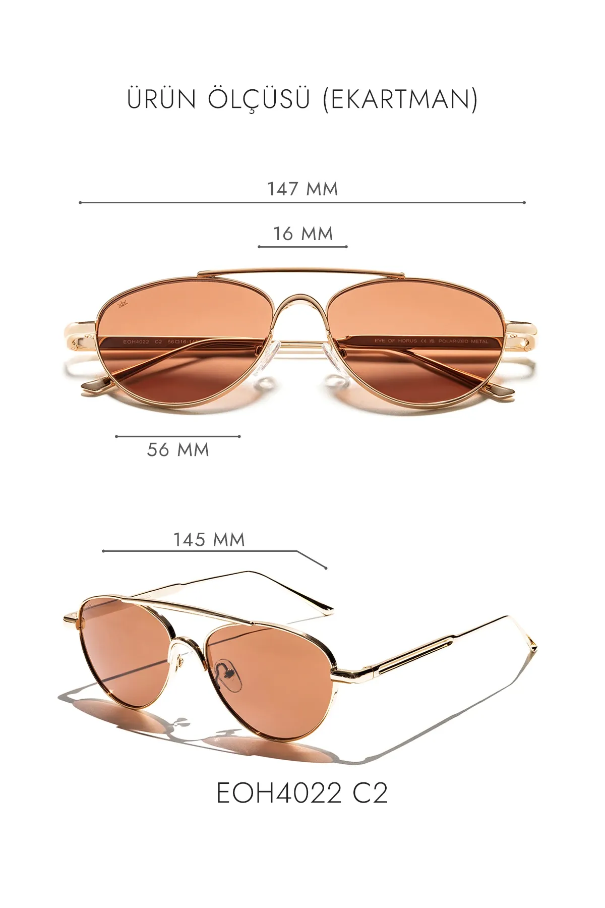 EOH4022 C2 Sarı Metal Unisex Güneş Gözlüğü