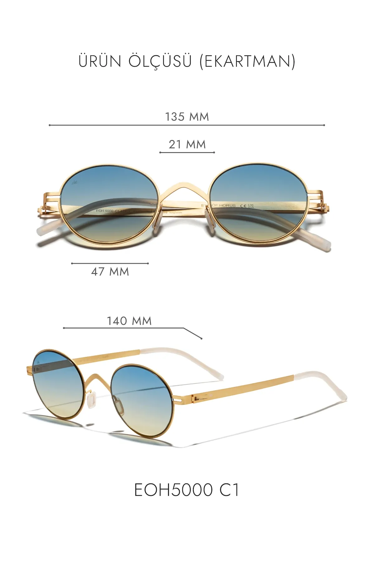 EOH5000 C1 Mavi Degrade Ultra Hafif Metal Yuvarlak Unisex Güneş Gözlüğü