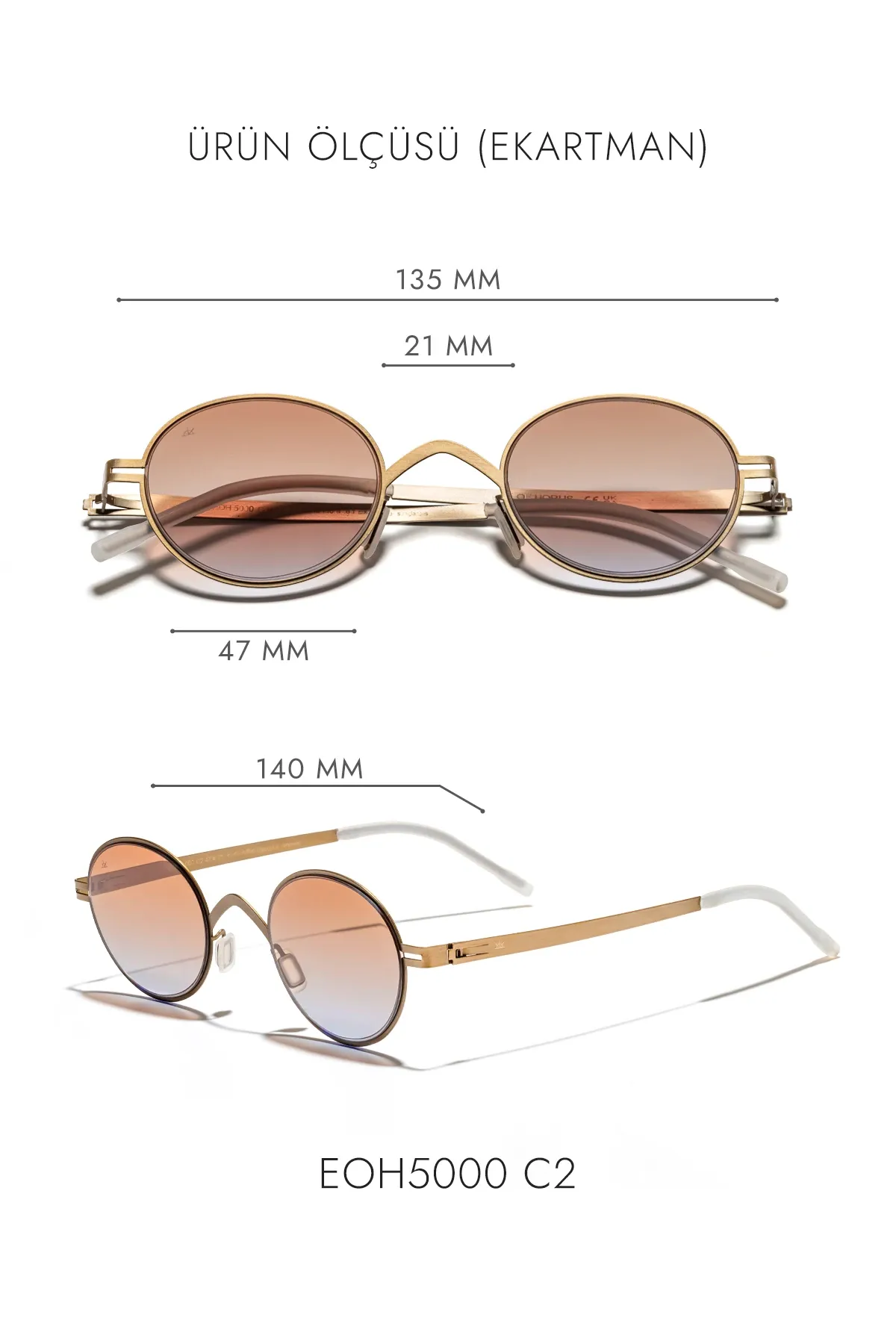 EOH5000 C2 Kahverengi Ultra Hafif Metal Yuvarlak Unisex Güneş Gözlüğü