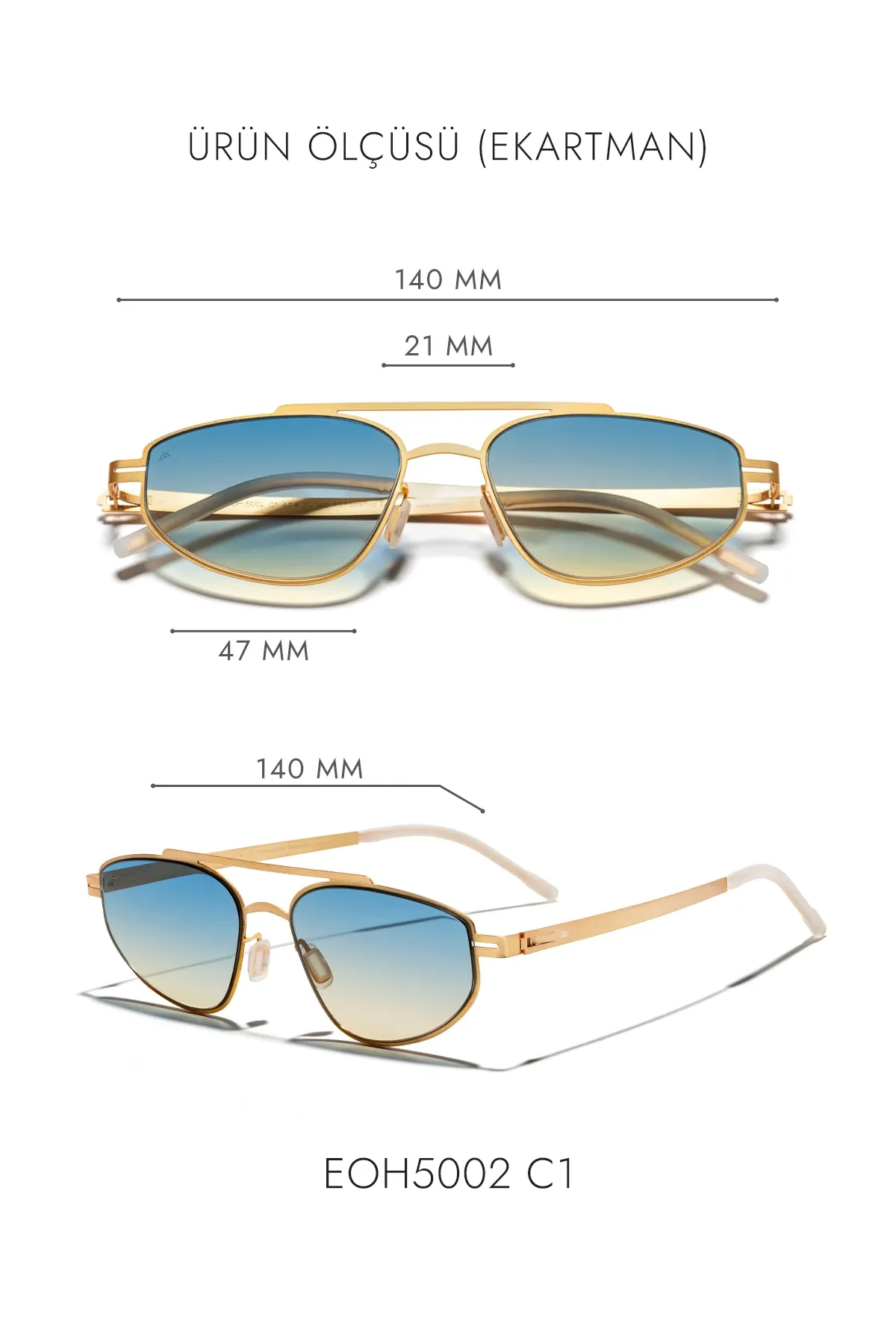 EOH5002 C1 Mavi Degrade Ultra Hafif Metal Geometrik Unisex Güneş Gözlüğü