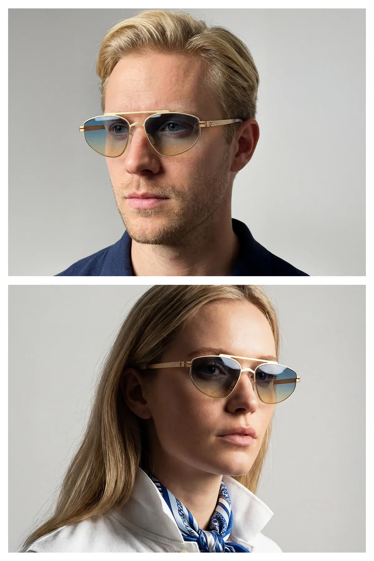 EOH5002 C1 Mavi Degrade Ultra Hafif Metal Geometrik Unisex Güneş Gözlüğü