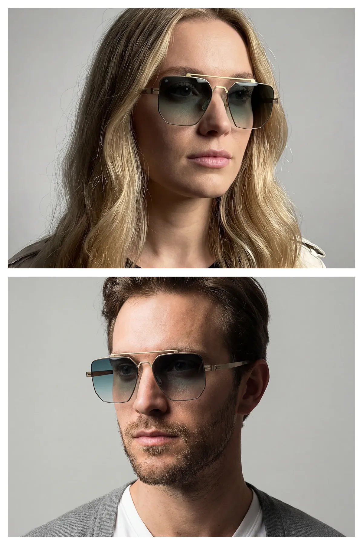 EOH5003 C1 Yeşil Degrade Ultra Hafif Metal Geometrik Unisex Güneş Gözlüğü