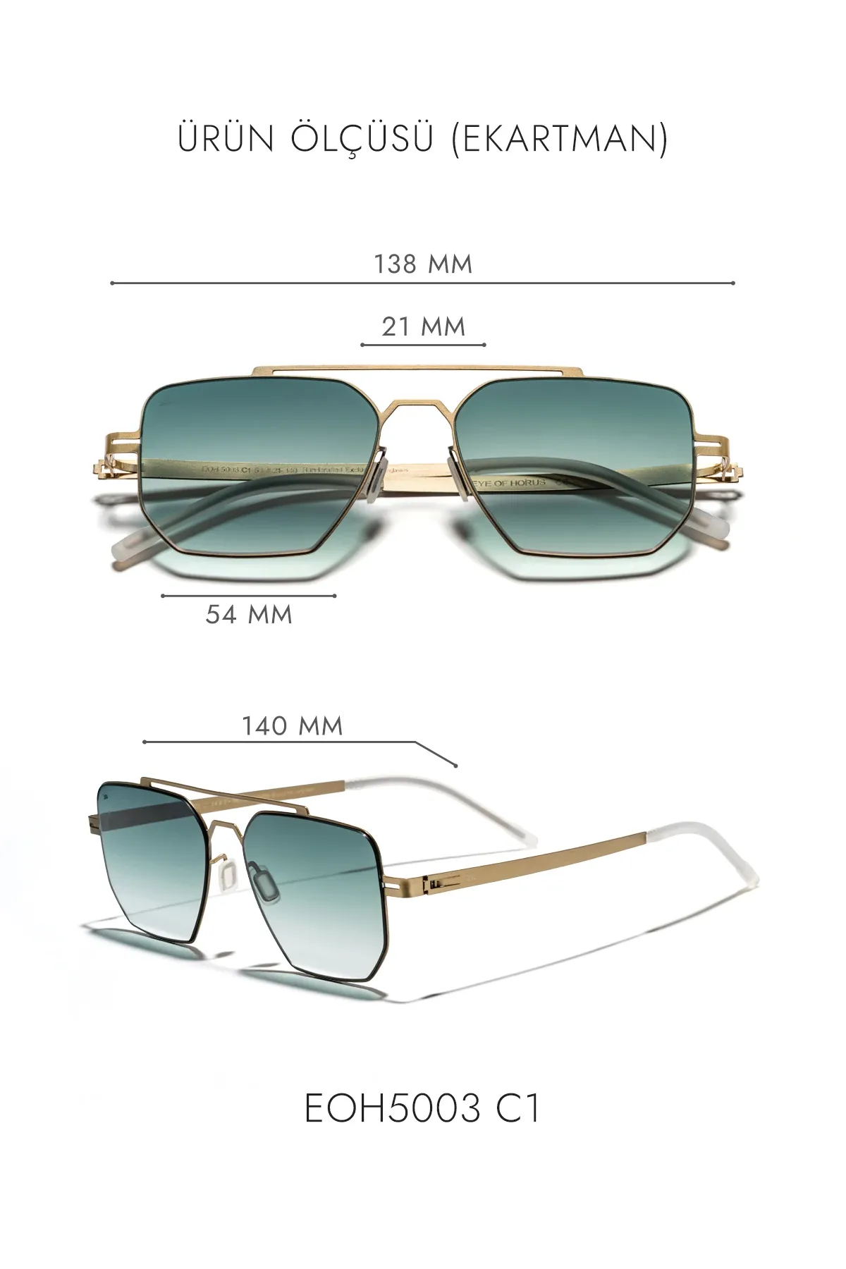 EOH5003 C1 Yeşil Degrade Ultra Hafif Metal Geometrik Unisex Güneş Gözlüğü