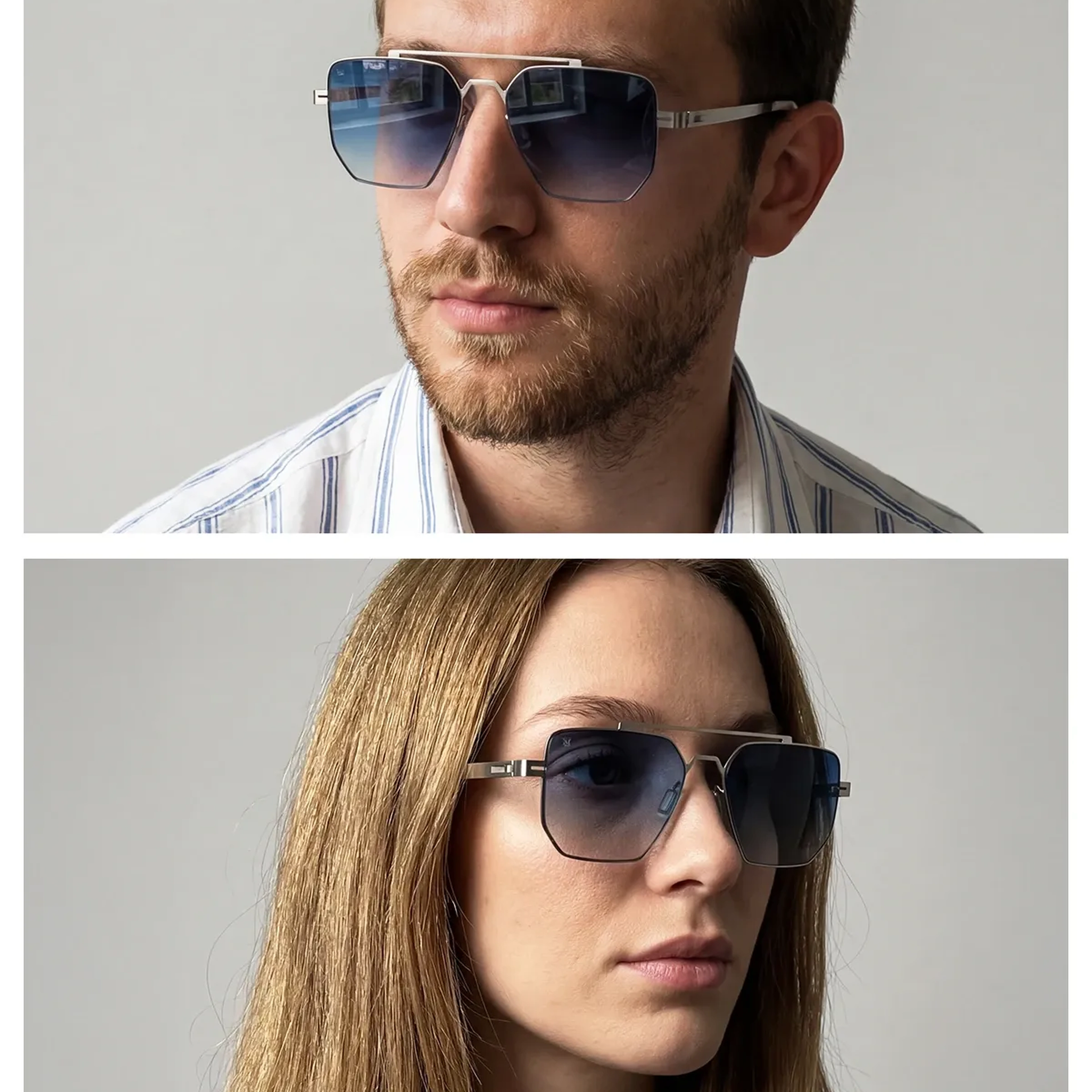 EOH5003 C2 Mavi Degrade Ultra Hafif Metal Geometrik Unisex Güneş Gözlüğü