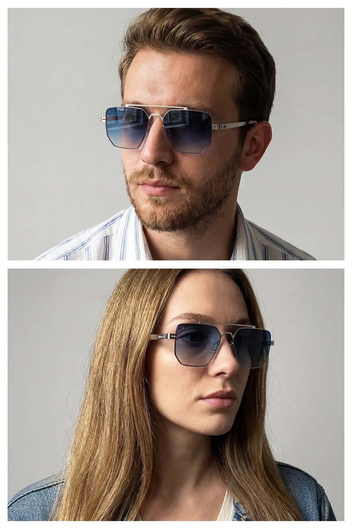 EOH5003 C2 Mavi Degrade Ultra Hafif Metal Geometrik Unisex Güneş Gözlüğü