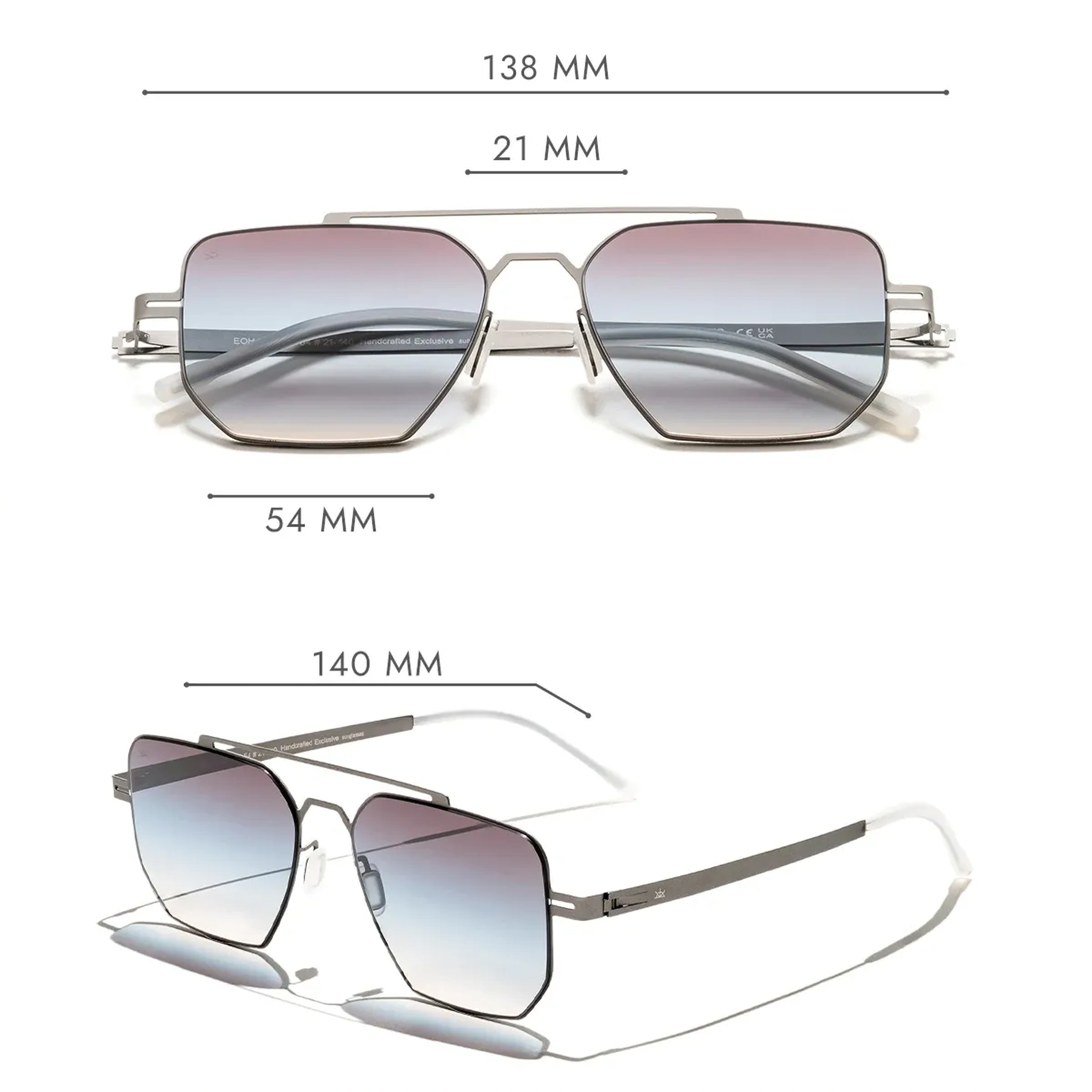 EOH5003 C3 Füme Degrade Ultra Hafif Metal Geometrik Unisex Güneş Gözlüğü