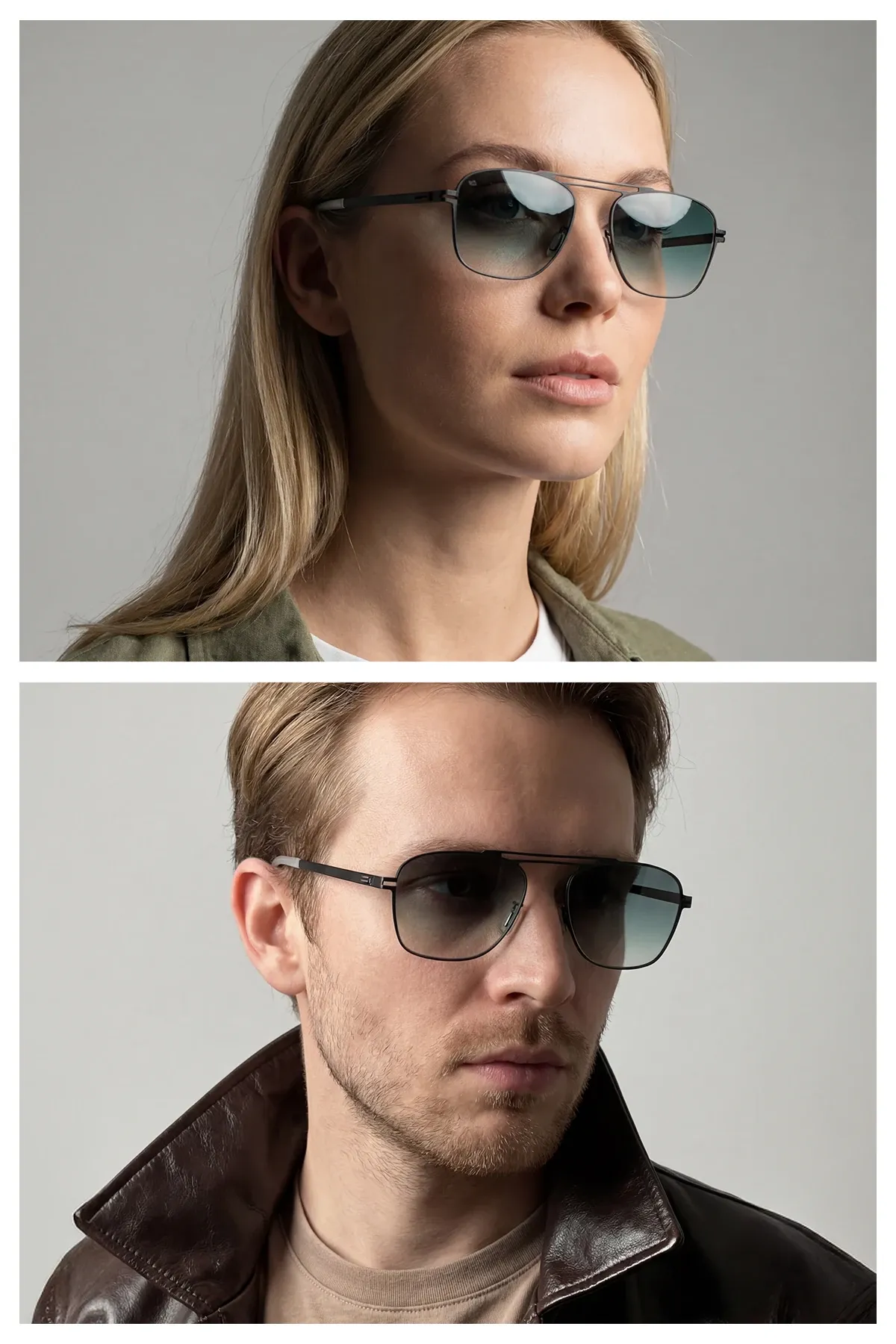 EOH5004 C2 Yeşil Degrade Ultra Hafif Metal Kare Unisex Güneş Gözlüğü