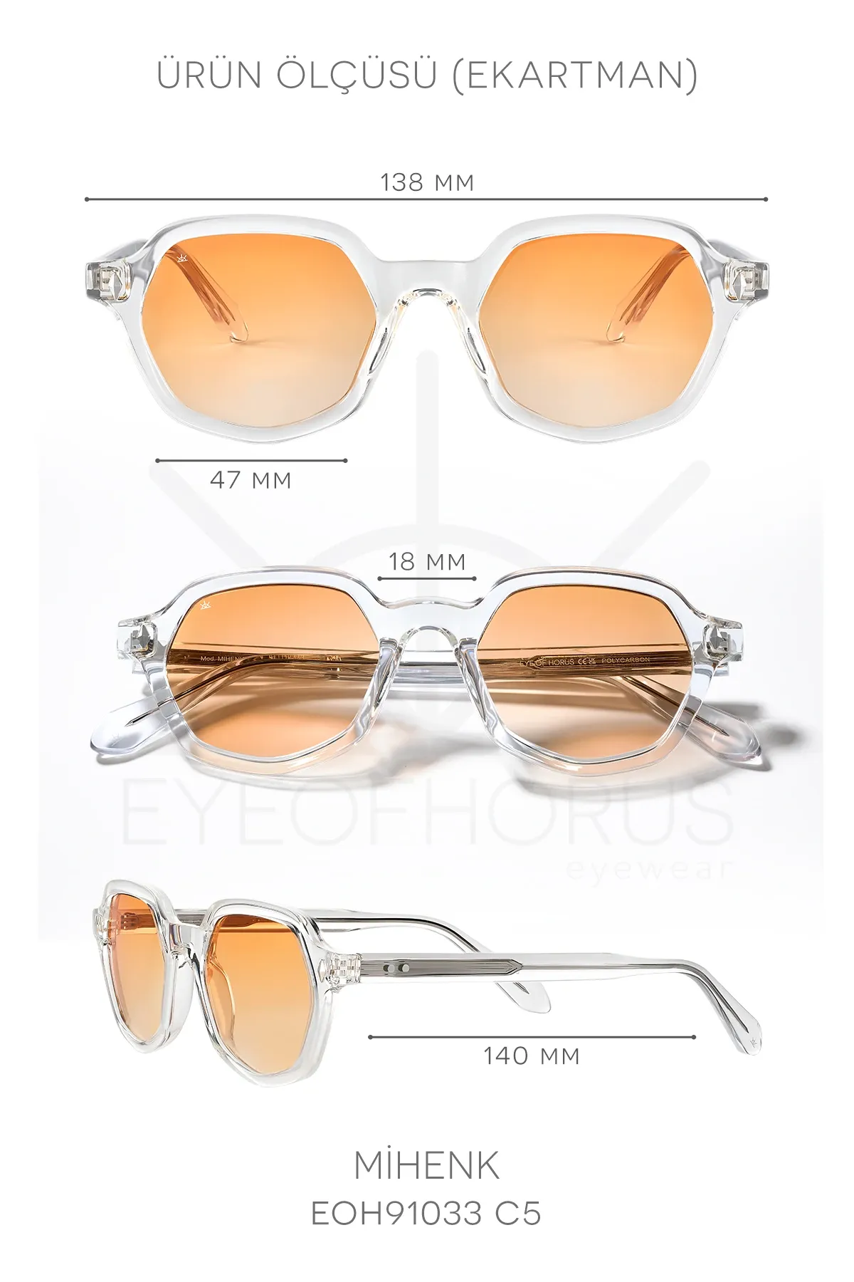 Mihenk C5 Şeffaf Unisex Güneş Gözlüğü