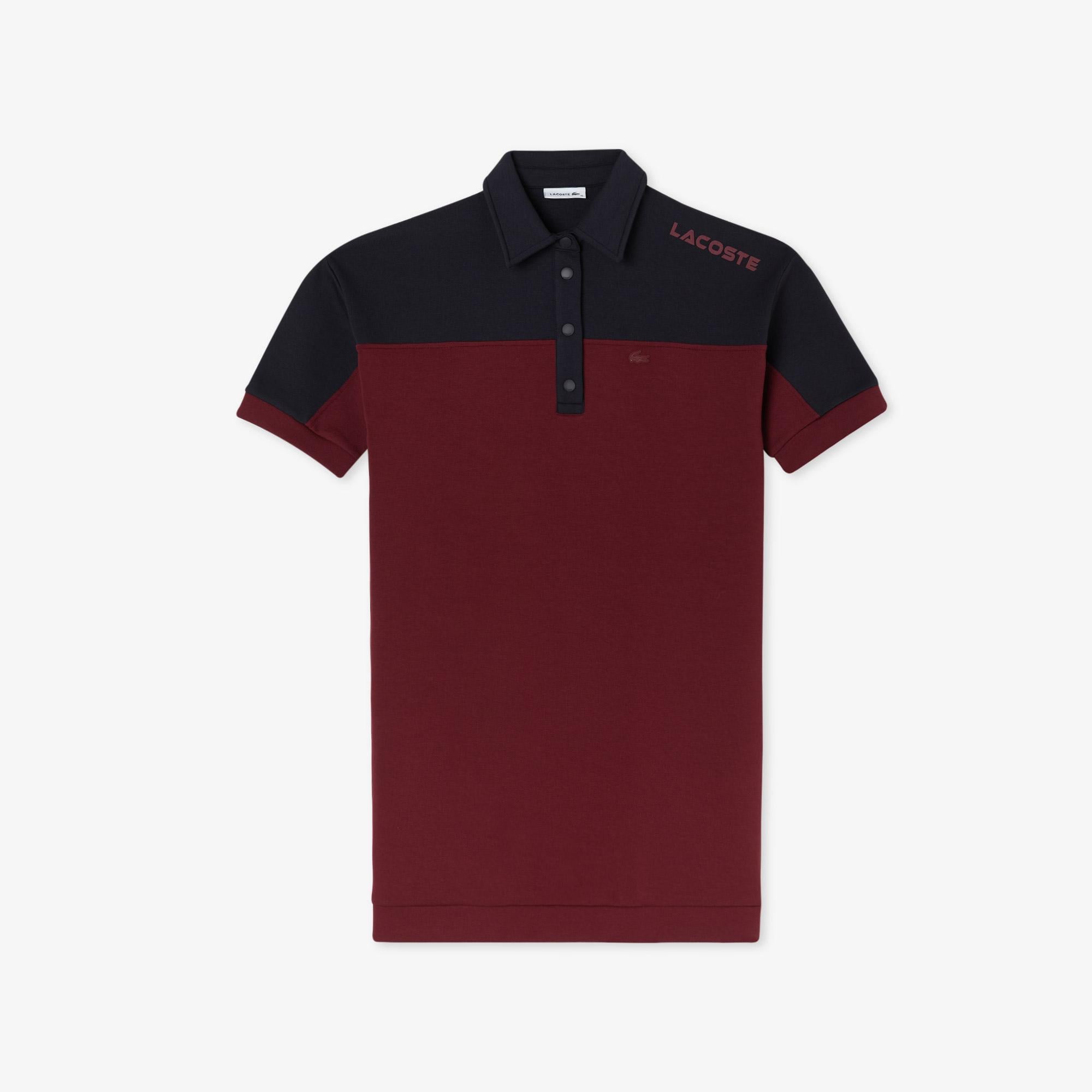 Kadın Regular Fit Kısa Kollu Polo Yaka Renk Bloklu Bordo Elbise