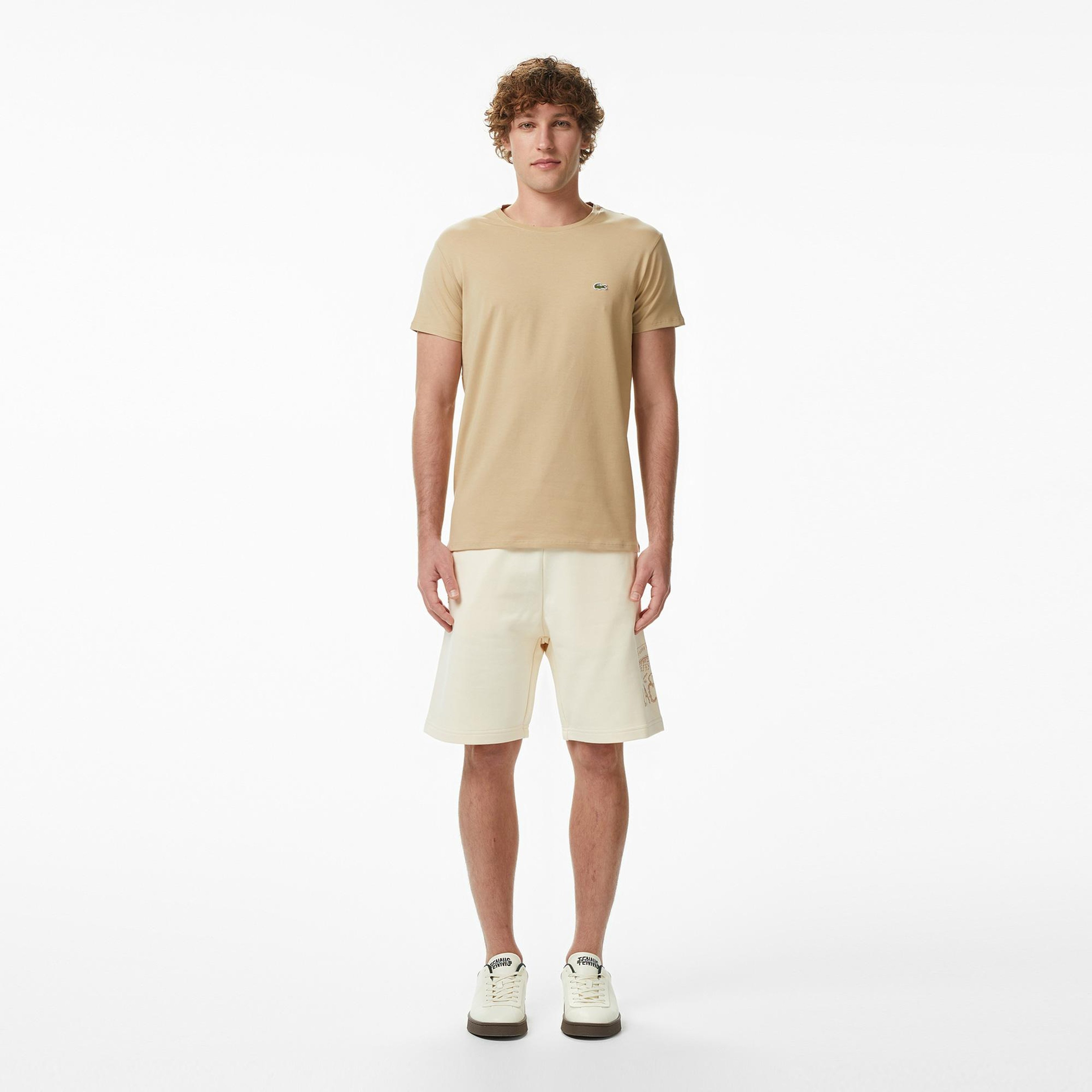 Erkek Slim Fit Bisiklet Yaka Bej T-Shirt