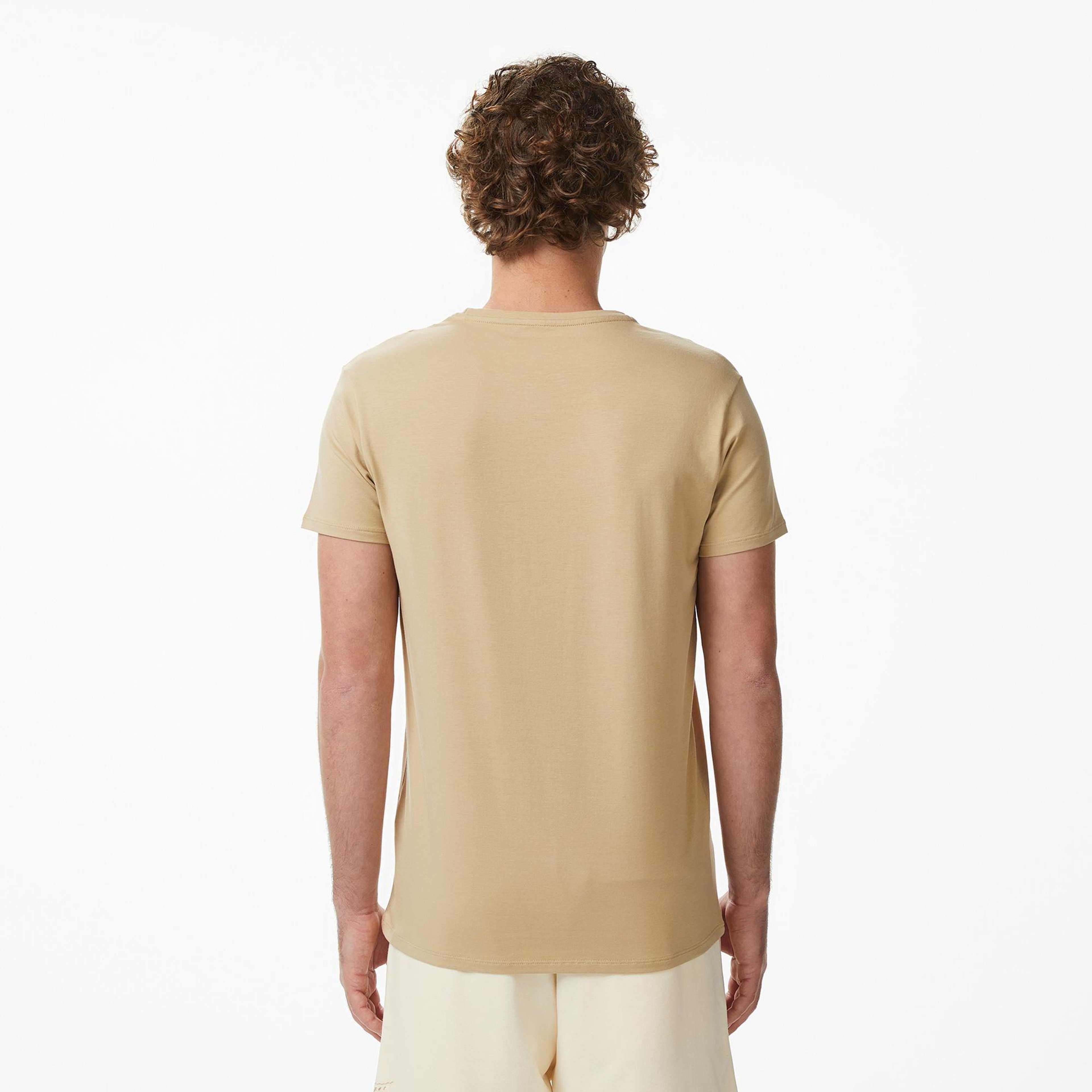 Erkek Slim Fit Bisiklet Yaka Bej T-Shirt