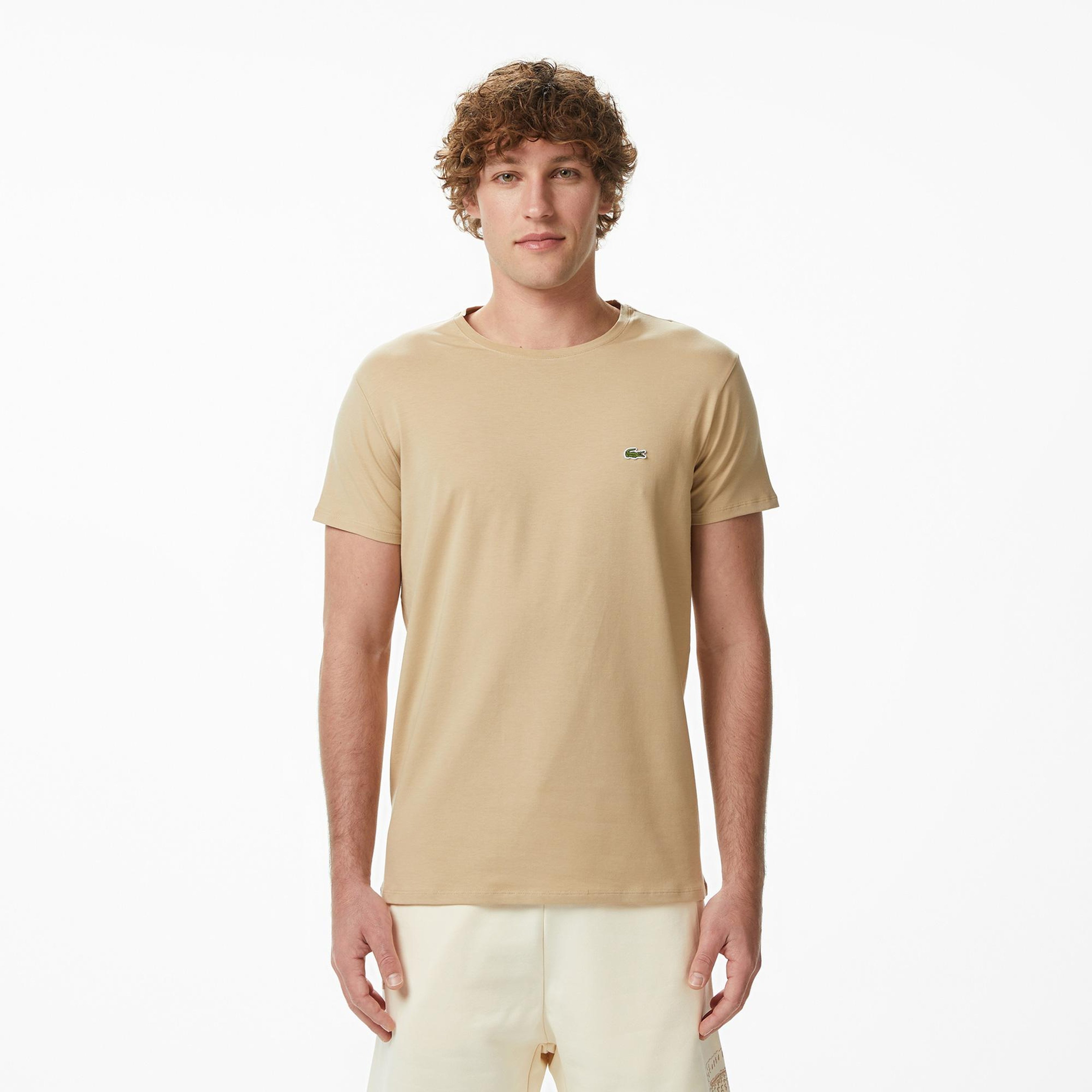 Erkek Slim Fit Bisiklet Yaka Bej T-Shirt