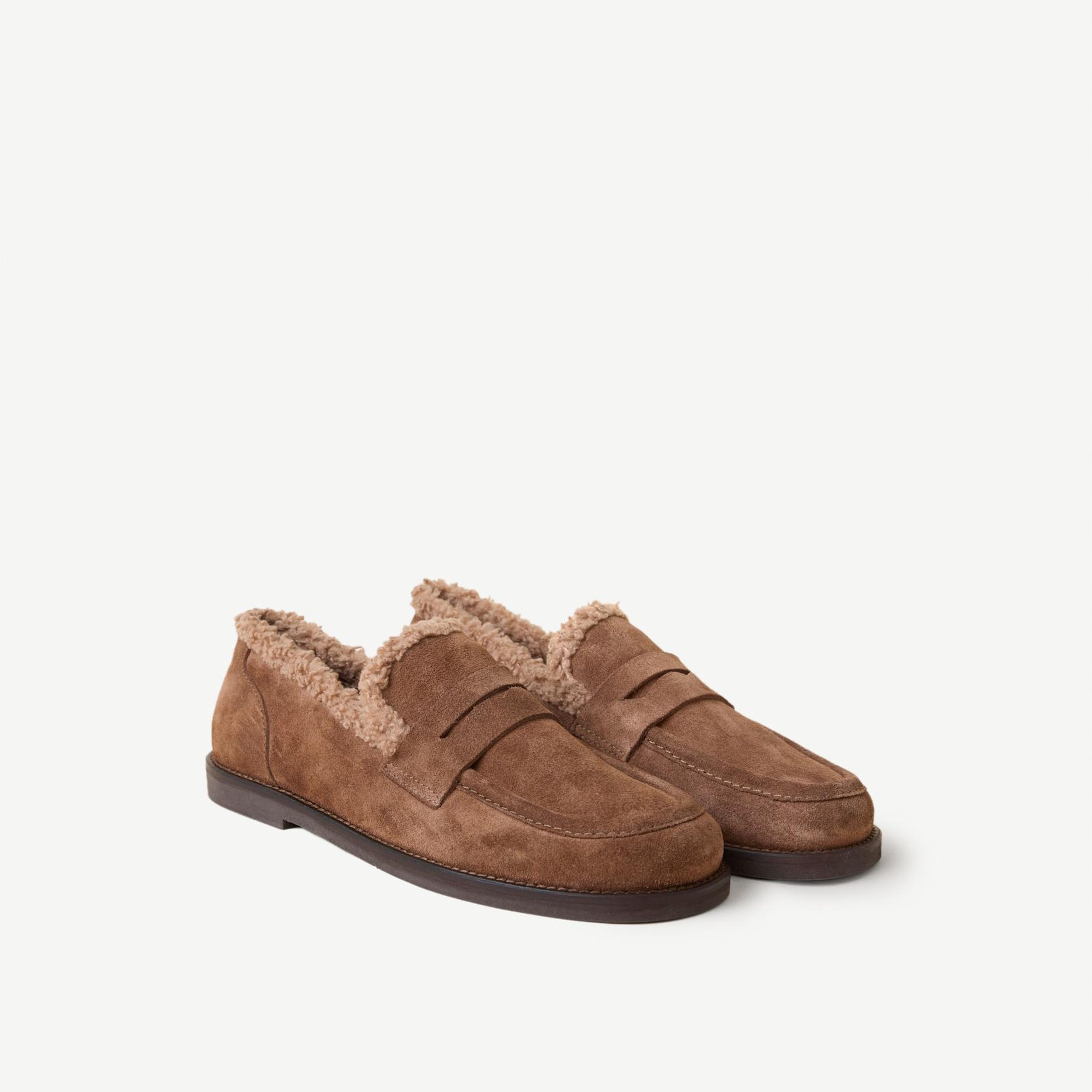 YARGICI Kürklü Geniş Burunlu Süet Loafer