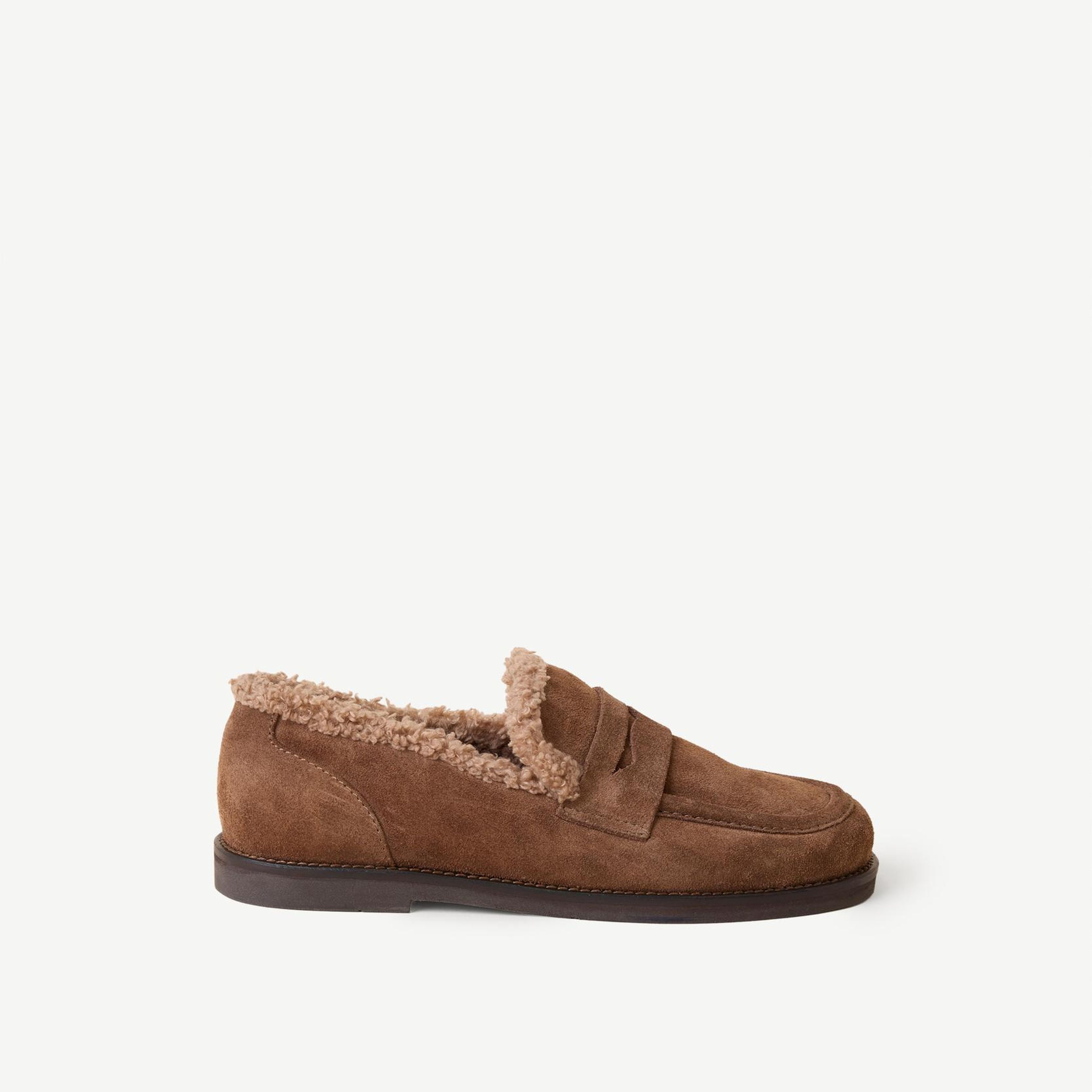 YARGICI Kürklü Geniş Burunlu Süet Loafer