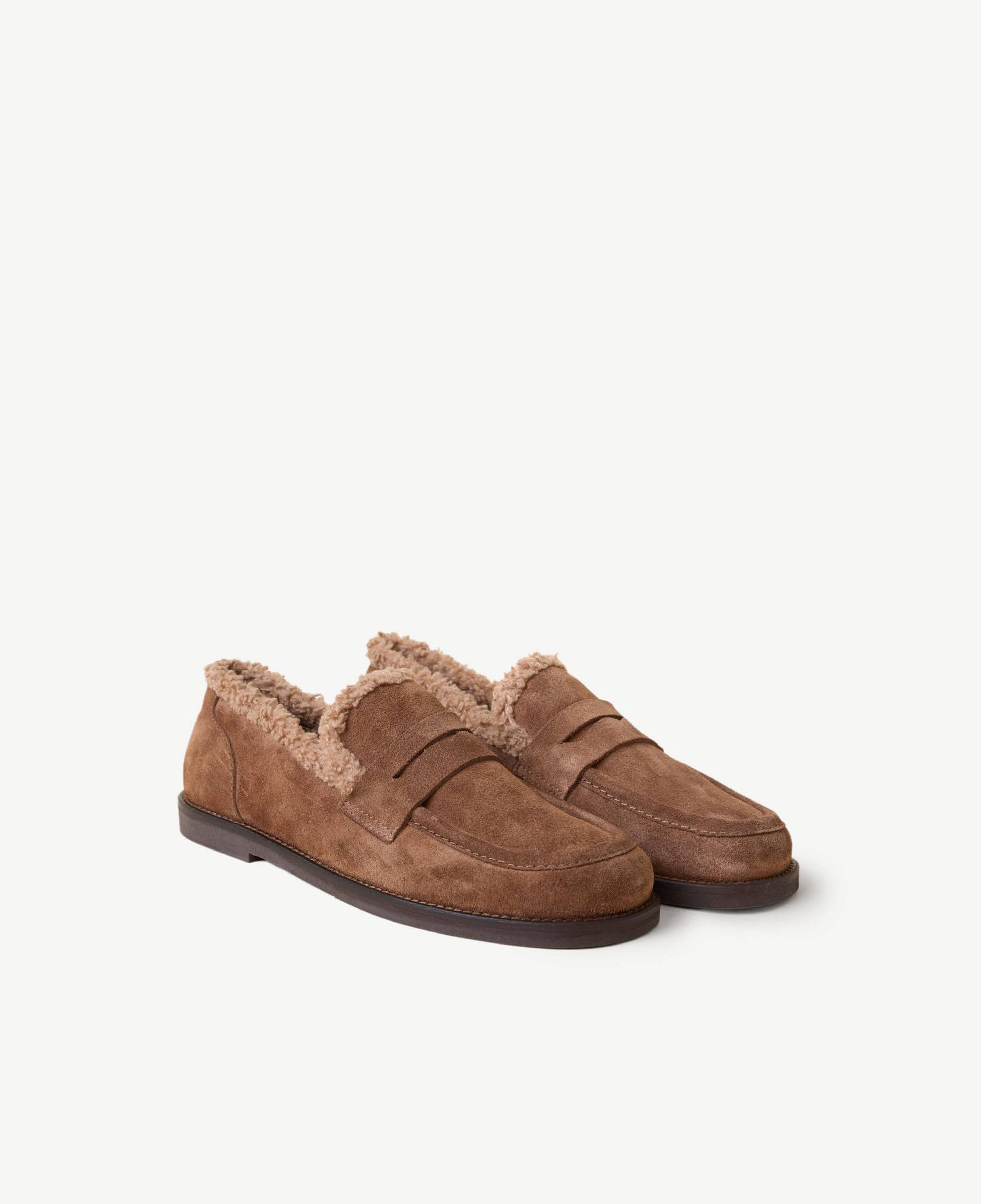 YARGICI Kürklü Geniş Burunlu Süet Loafer