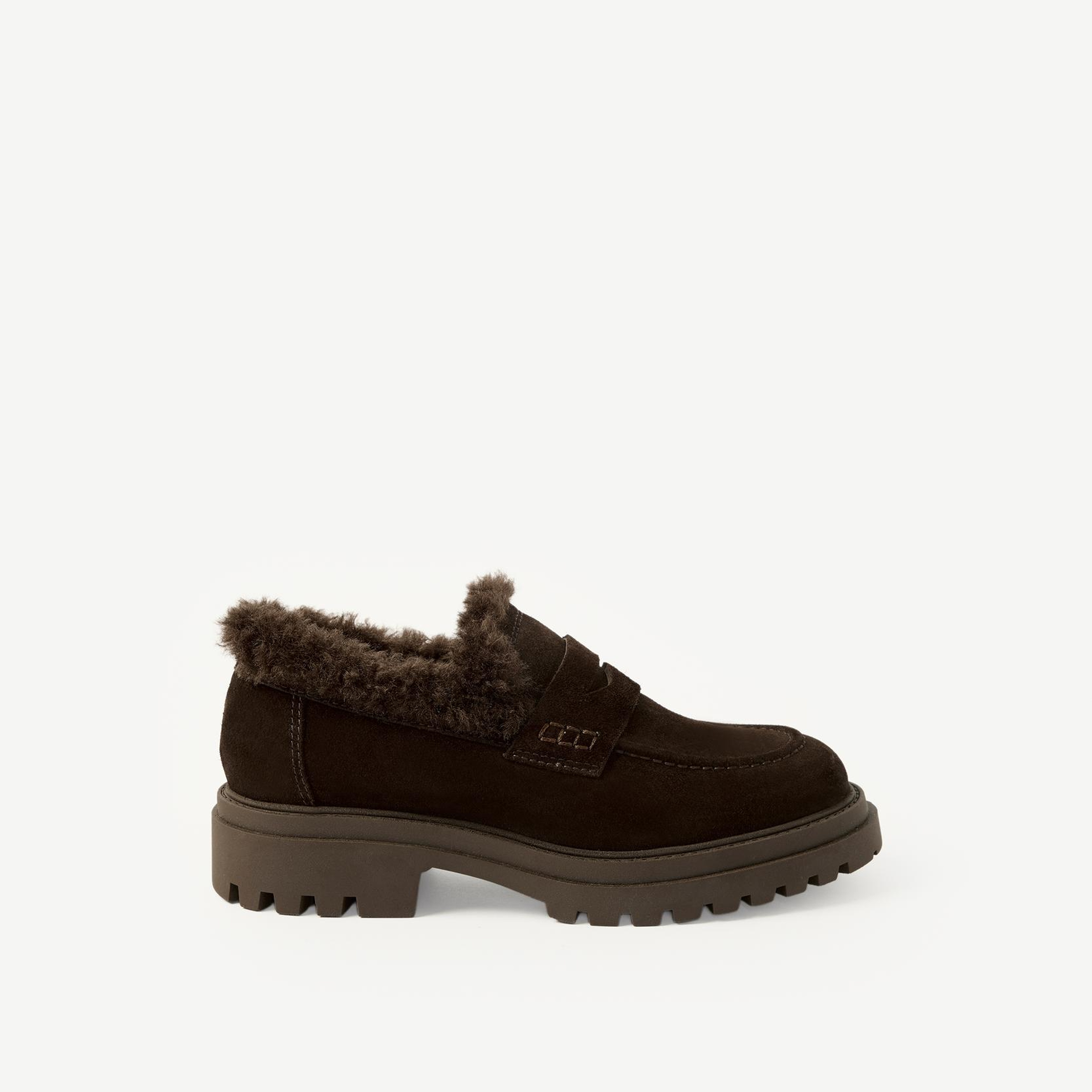 YARGICI Kalın Tabanlı Süet Kürklü Loafer