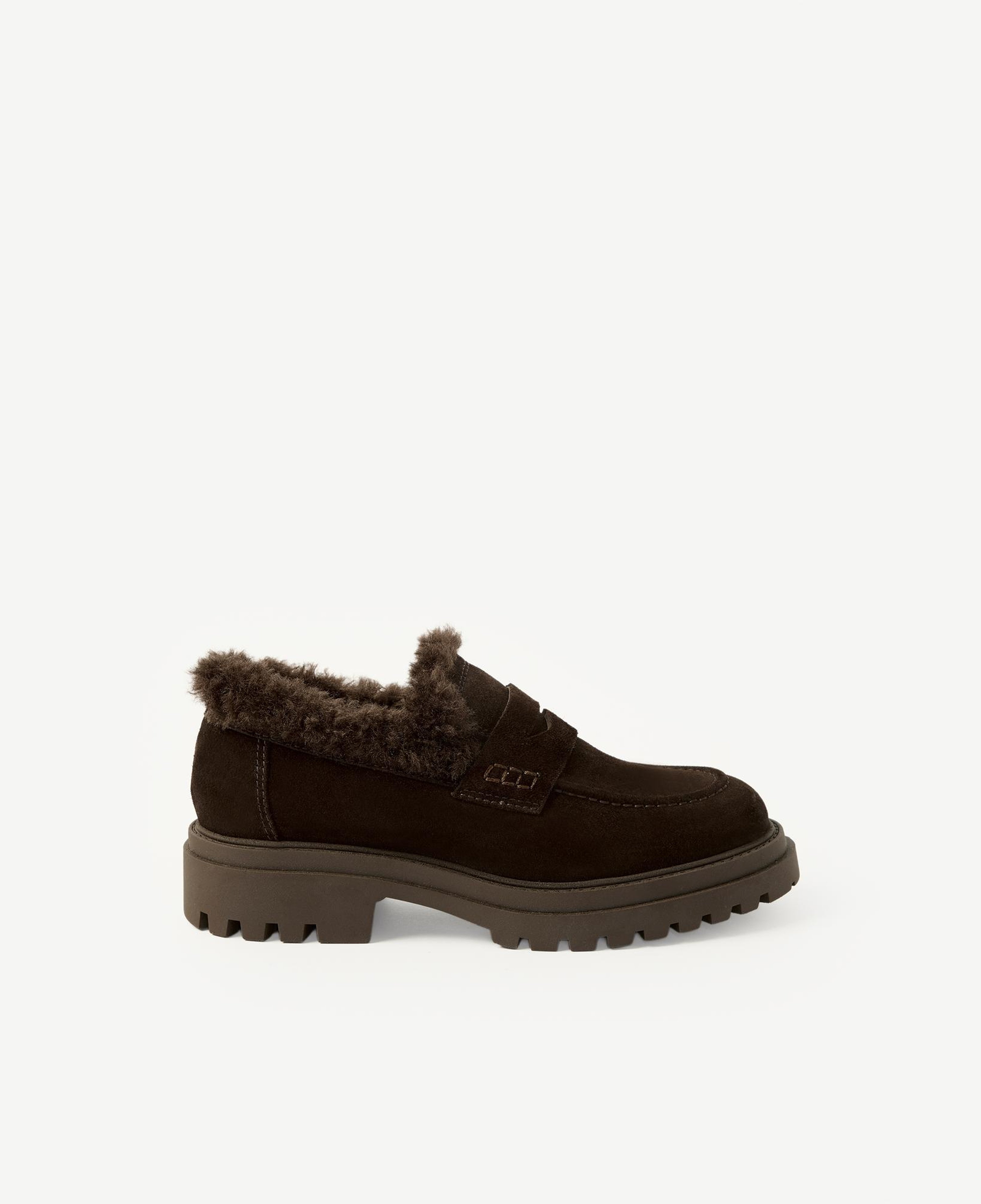 YARGICI Kalın Tabanlı Süet Kürklü Loafer