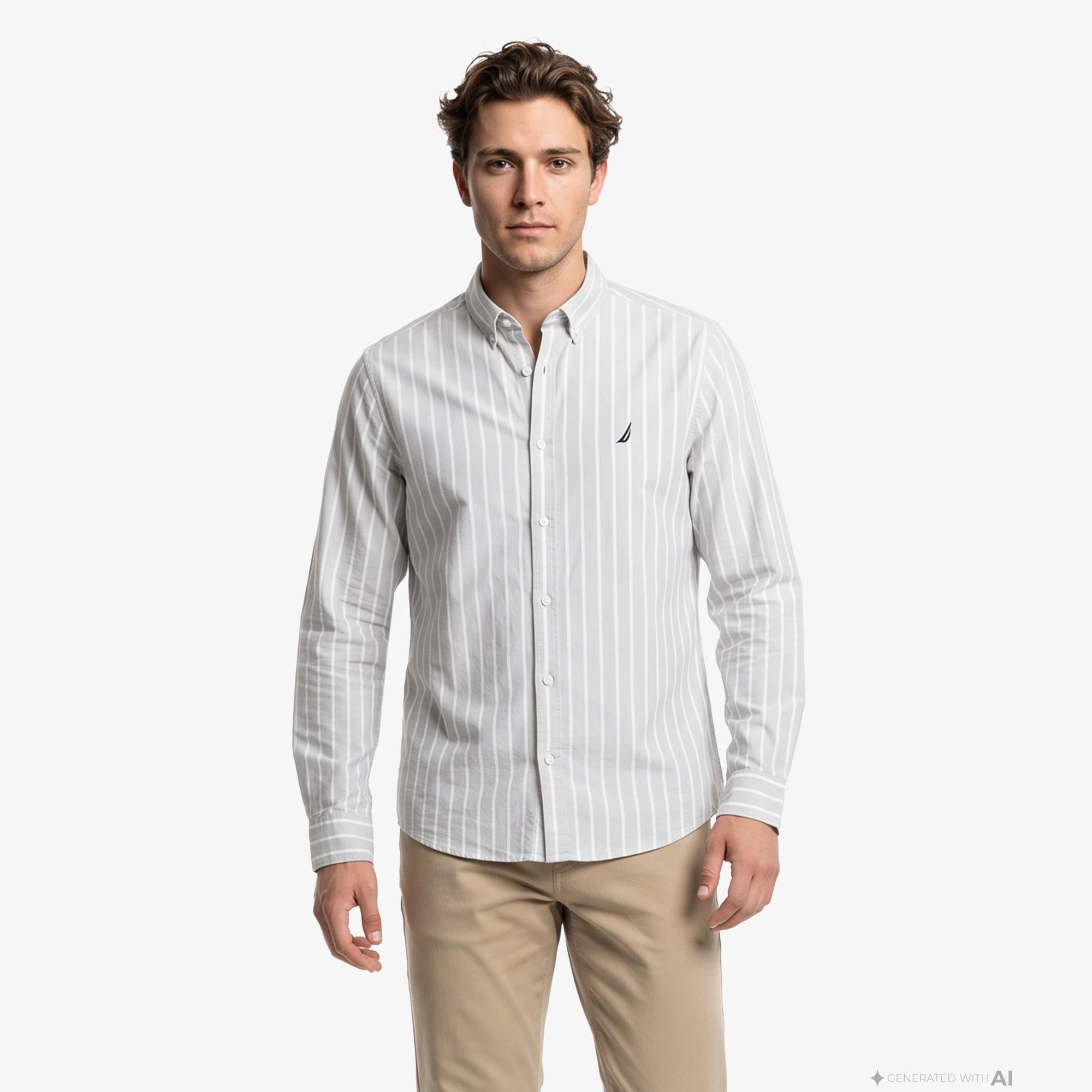 Nautica Erkek Haki Regular Fit Çizgili Gömlek