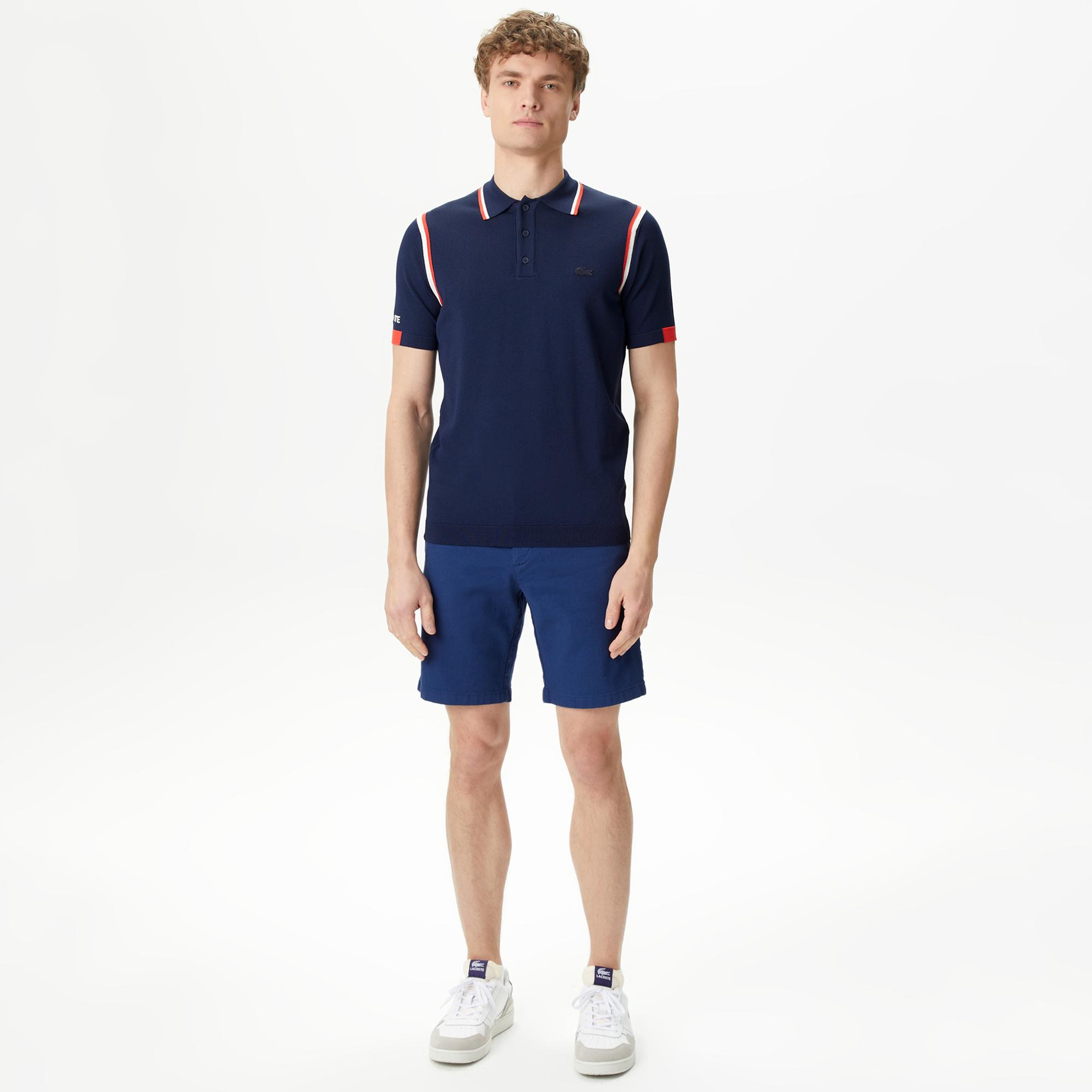 Erkek Regular Fit Polo Yaka Renk Bloklu Lacivert Triko