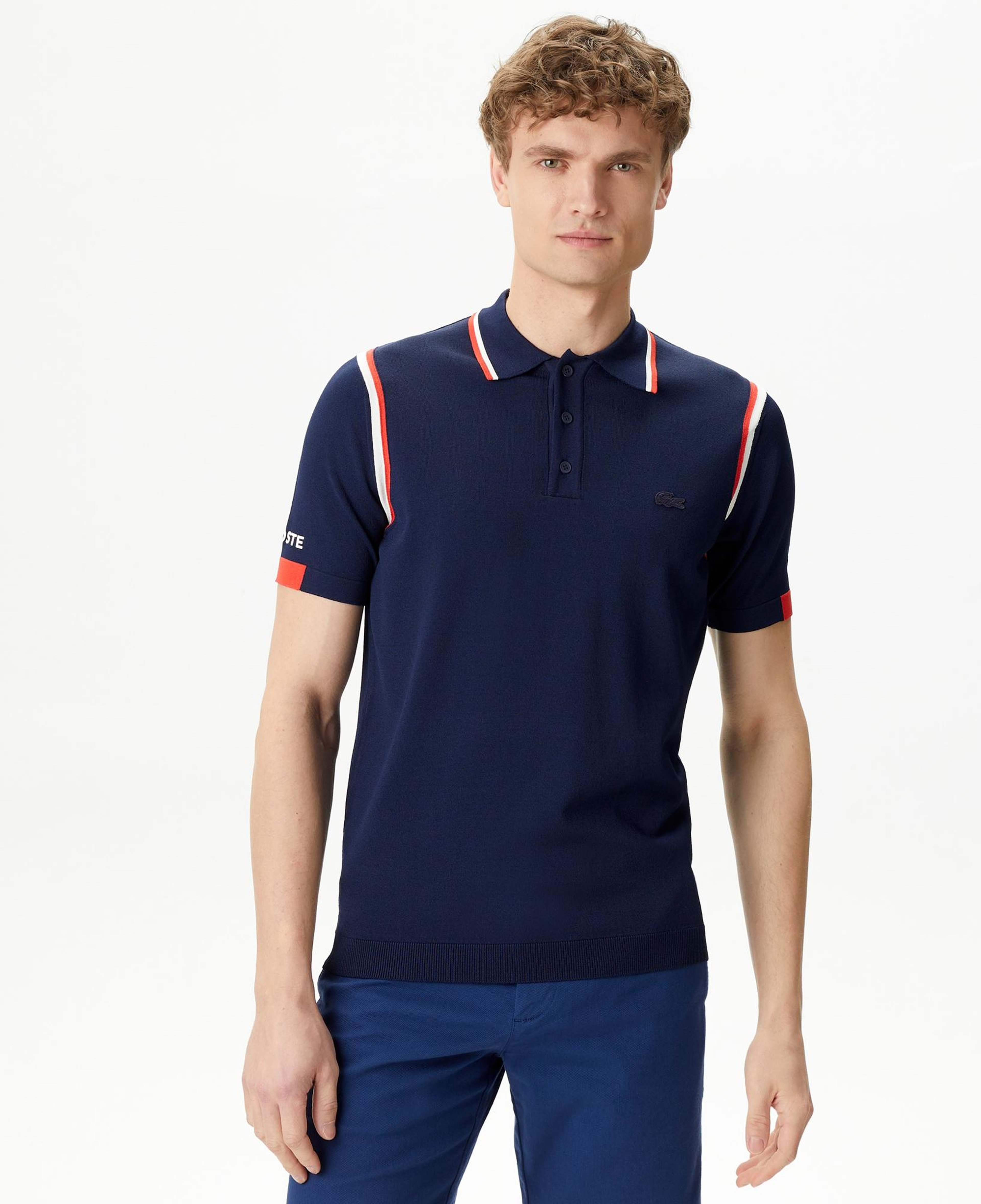 Erkek Regular Fit Polo Yaka Renk Bloklu Lacivert Triko